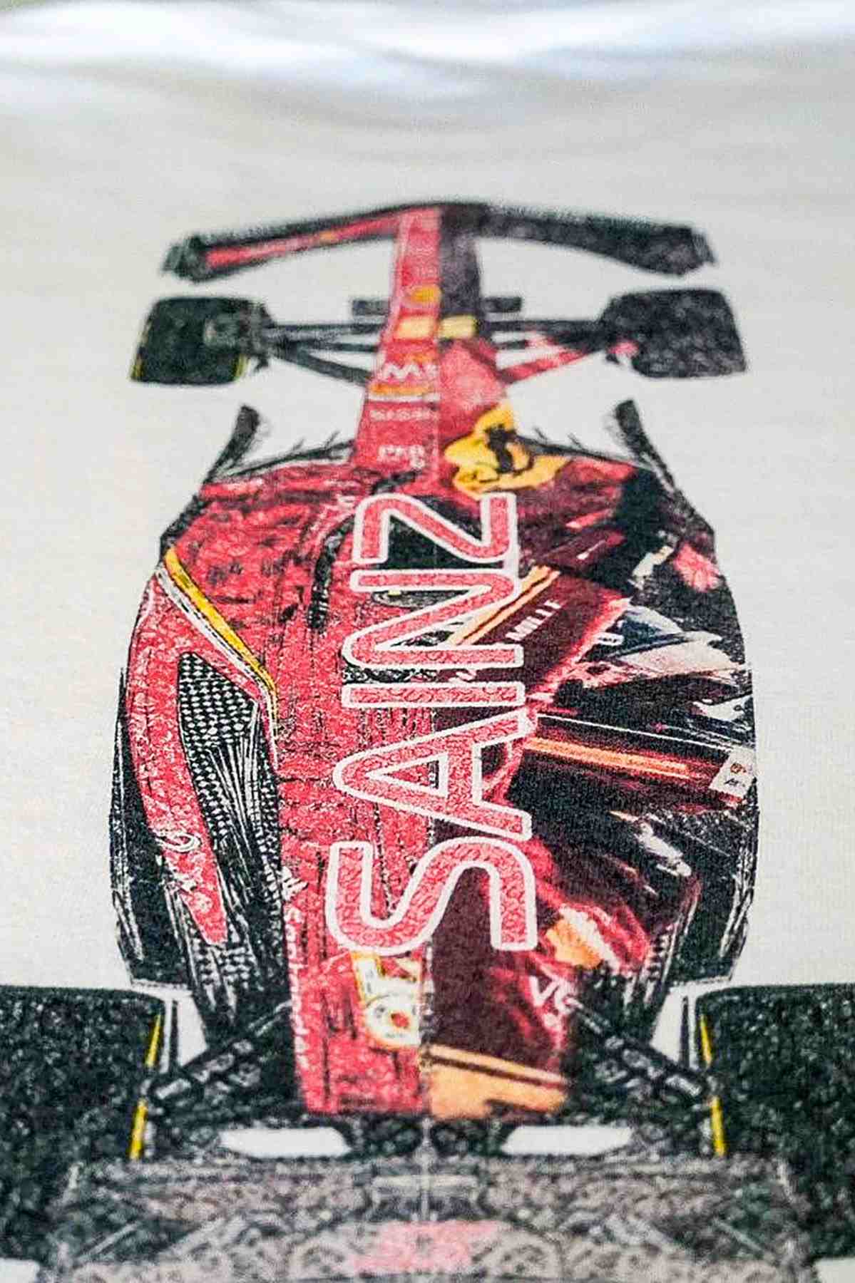 Utmost Province Carlos Sainz shirt, highlighting the graphic design on the back of the custom Ferrari F1 merch.