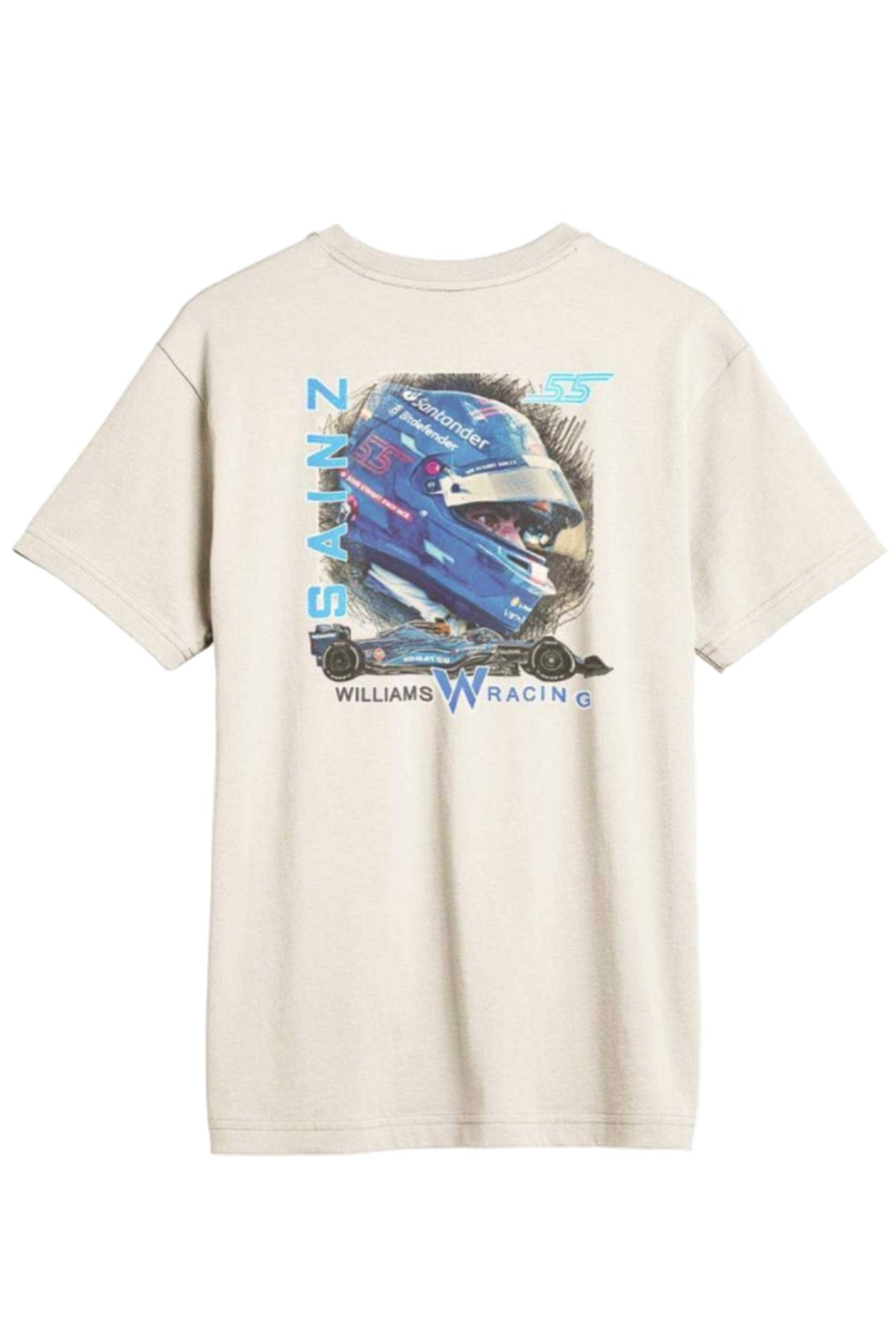Carlos Sainz T Shirt – Williams Racing retro graphic tee in 100% Supima Cotton, Natural.