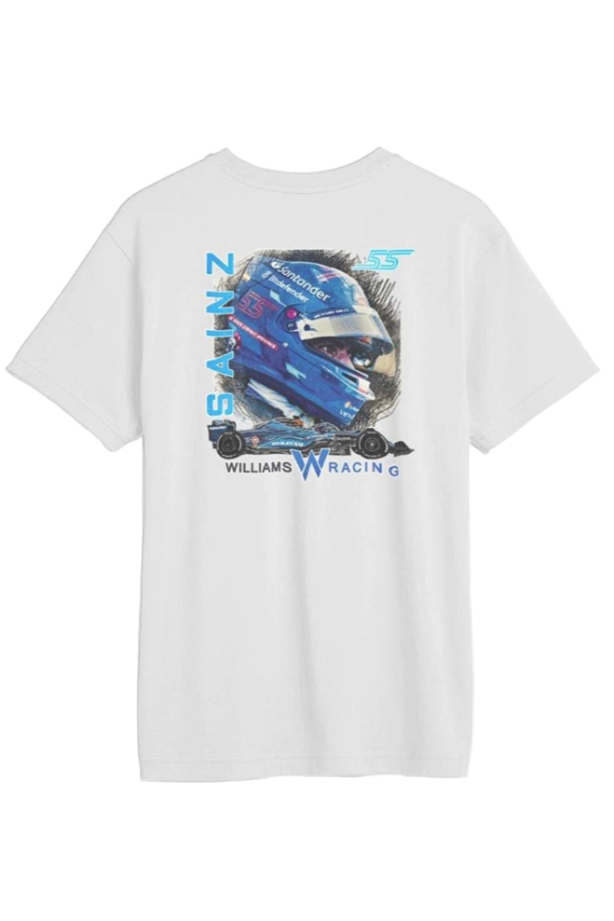 Carlos Sainz graphic tee – Williams Racing retro design on 100% Supima Cotton t shirt in White.