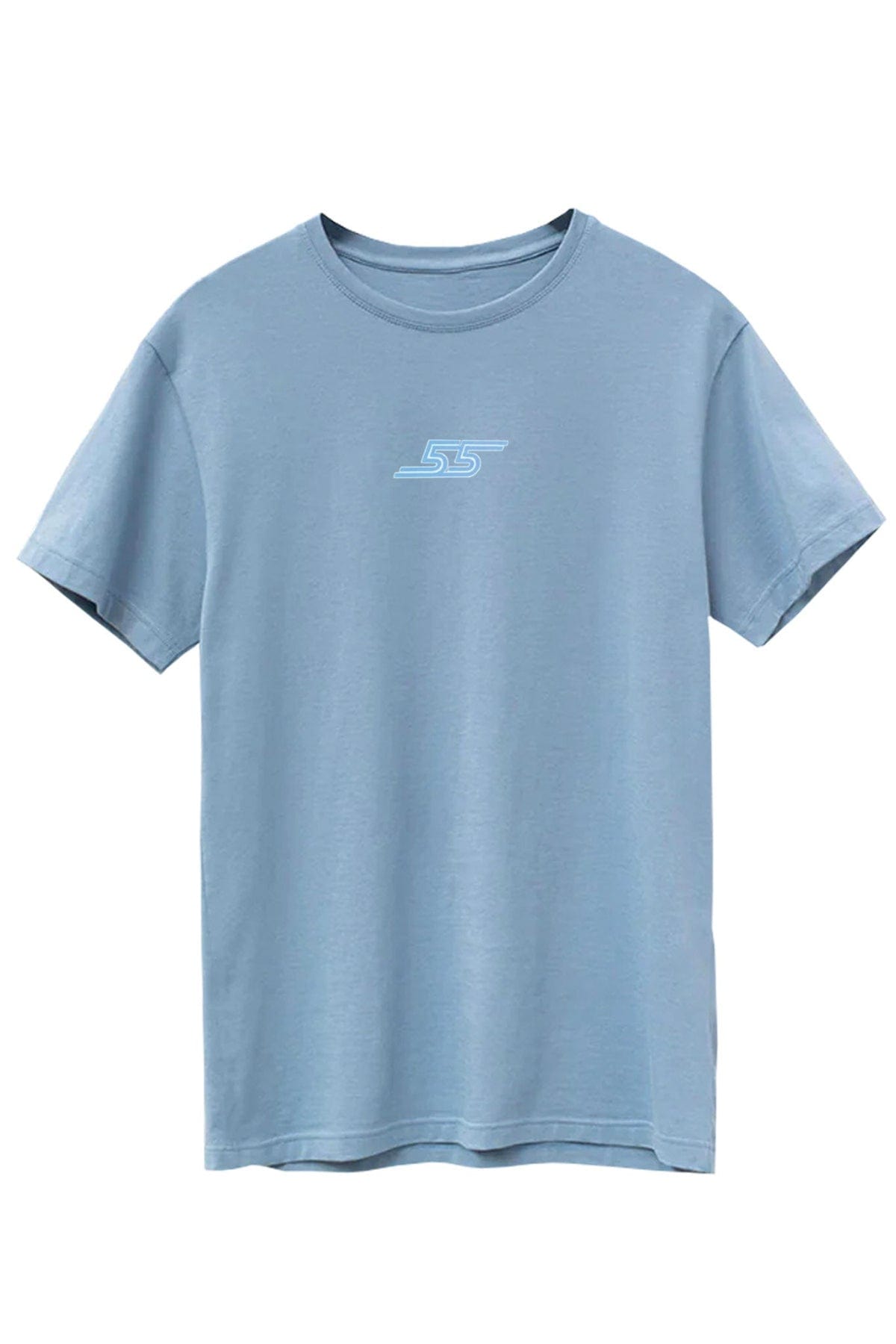 Light blue t-shirt with a logo on a white background.