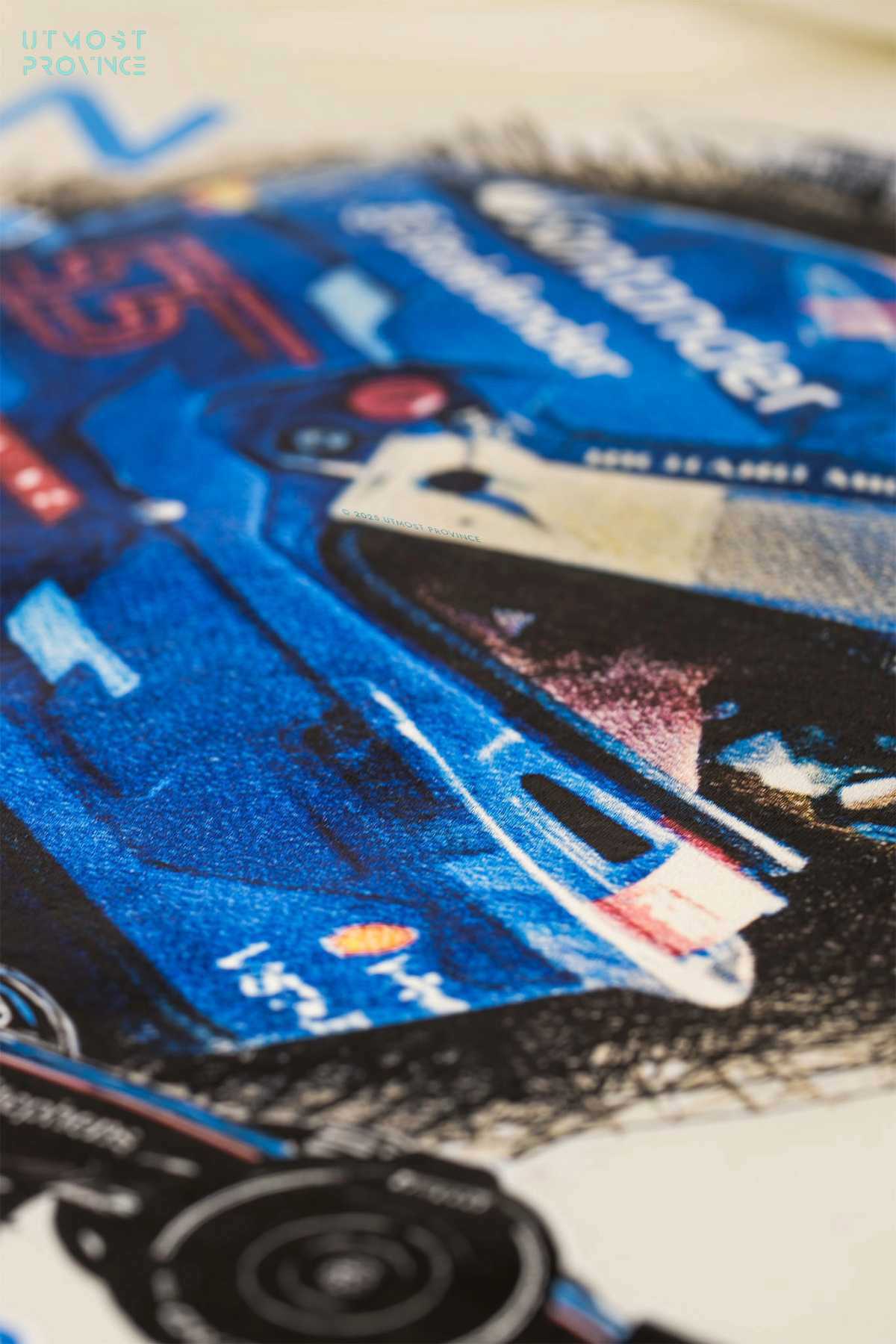 Carlos Sainz merch showcasing the details of the design on the Formula 1 shirt.