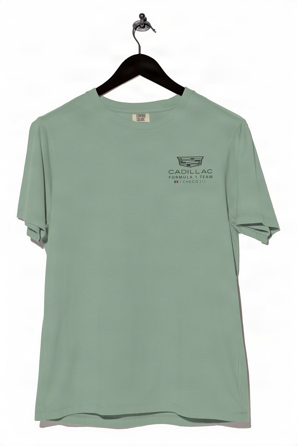 Bay Cadillac F1 shirt by Utmost Province, front view featuring custom Cadillac-inspired design on Comfort Colors t-shirt.
