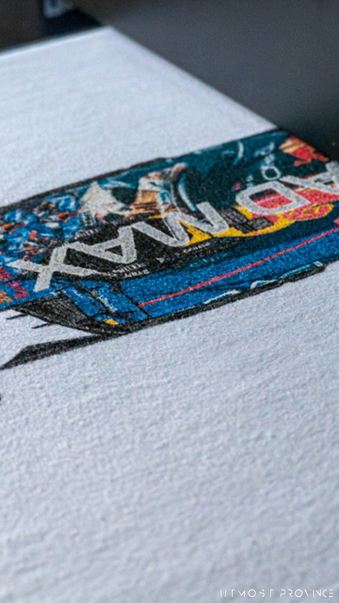 Custom F1 shirt being printed by Utmost Province handmakers