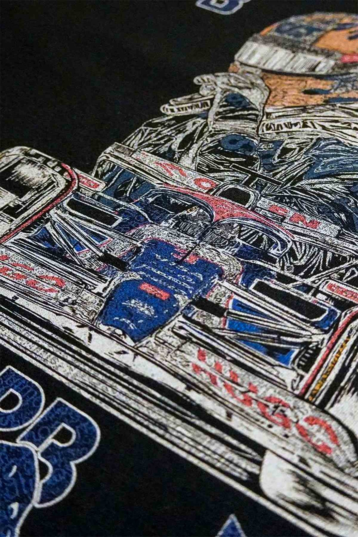 Close up of Utmost Province custom Daniel Ricciardo Helmet Hoodie, showcasing the unique graphic design.