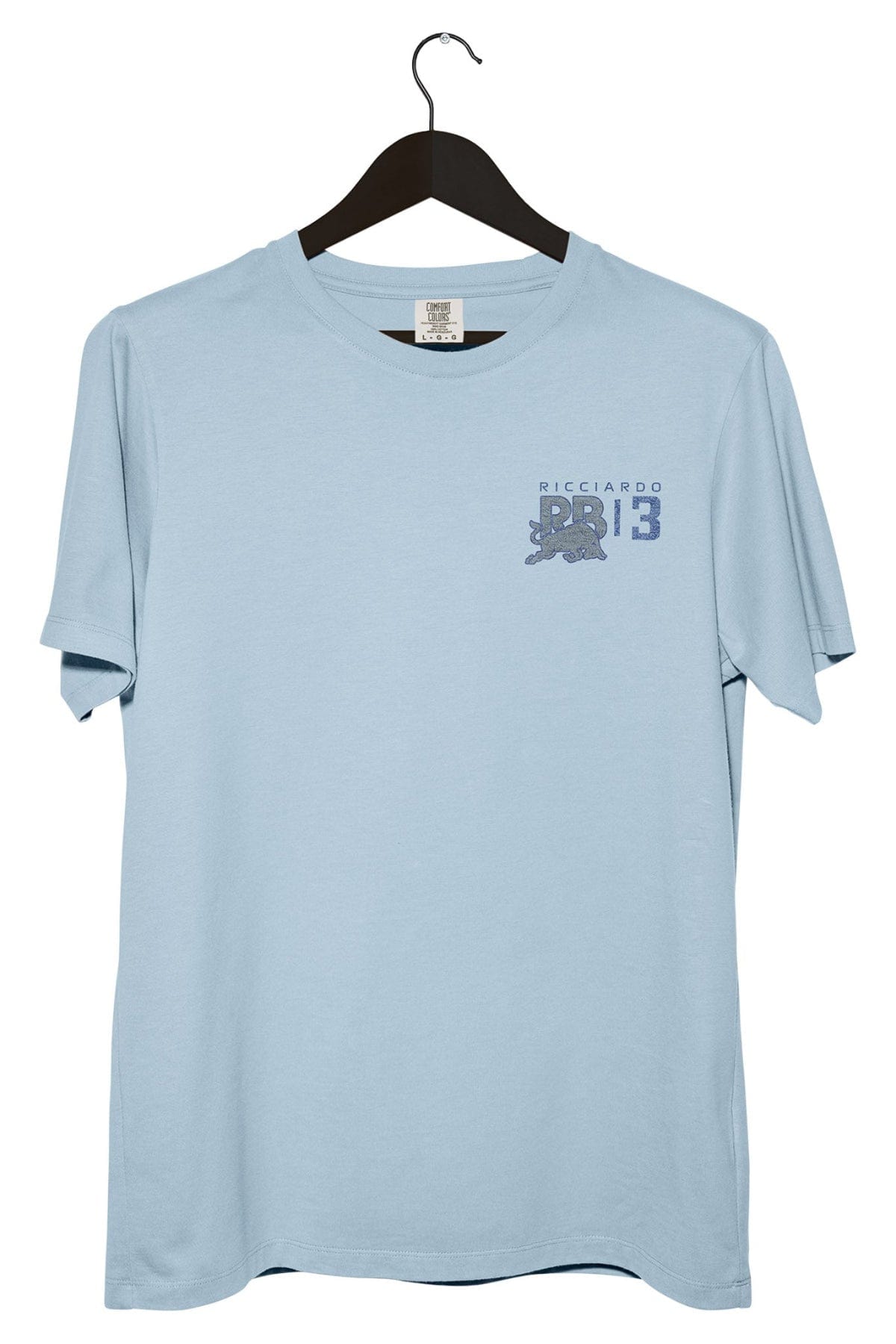 Front of a chambray Comfort Colors shirt with Utmost Province custom Racing Bulls graphic design on the front.