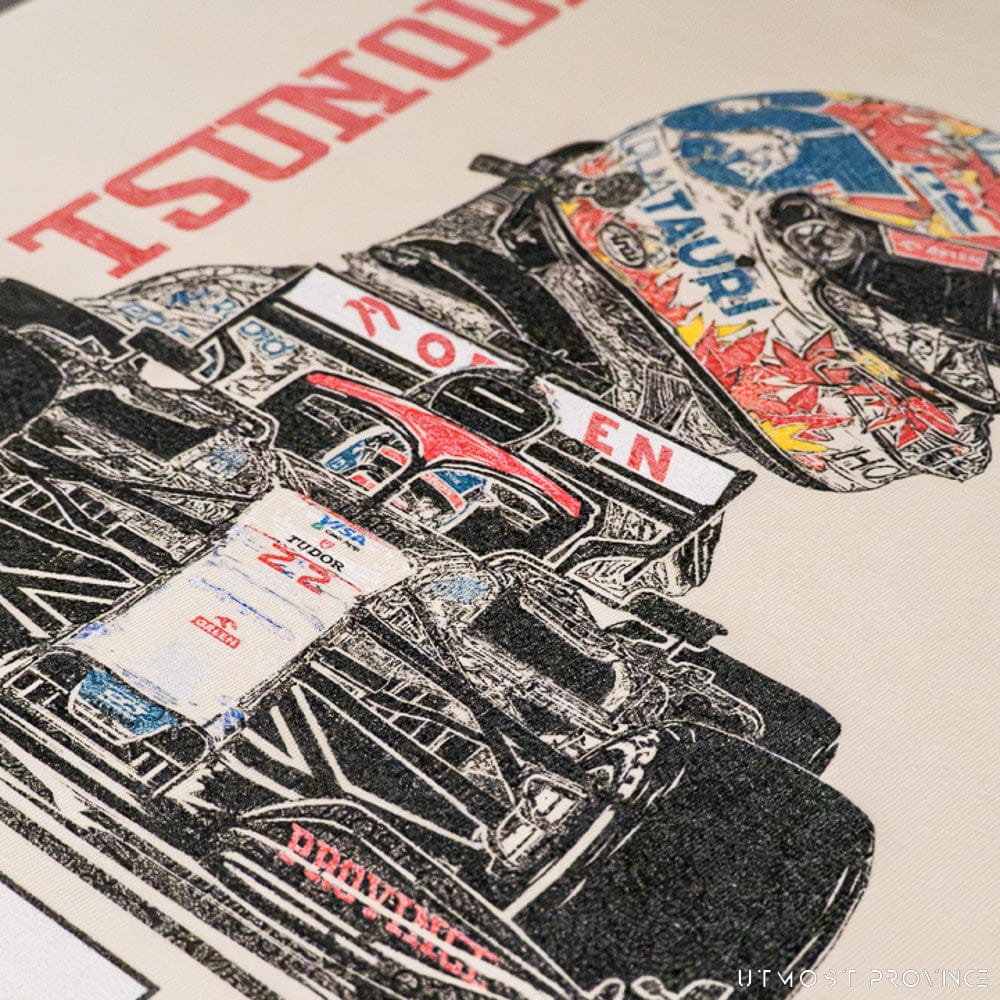 Close-up of a custom Yuki Tsunoda shirt, showcasing the unique artwork from Utmost Province Yuki Tsunoda Merch collection.