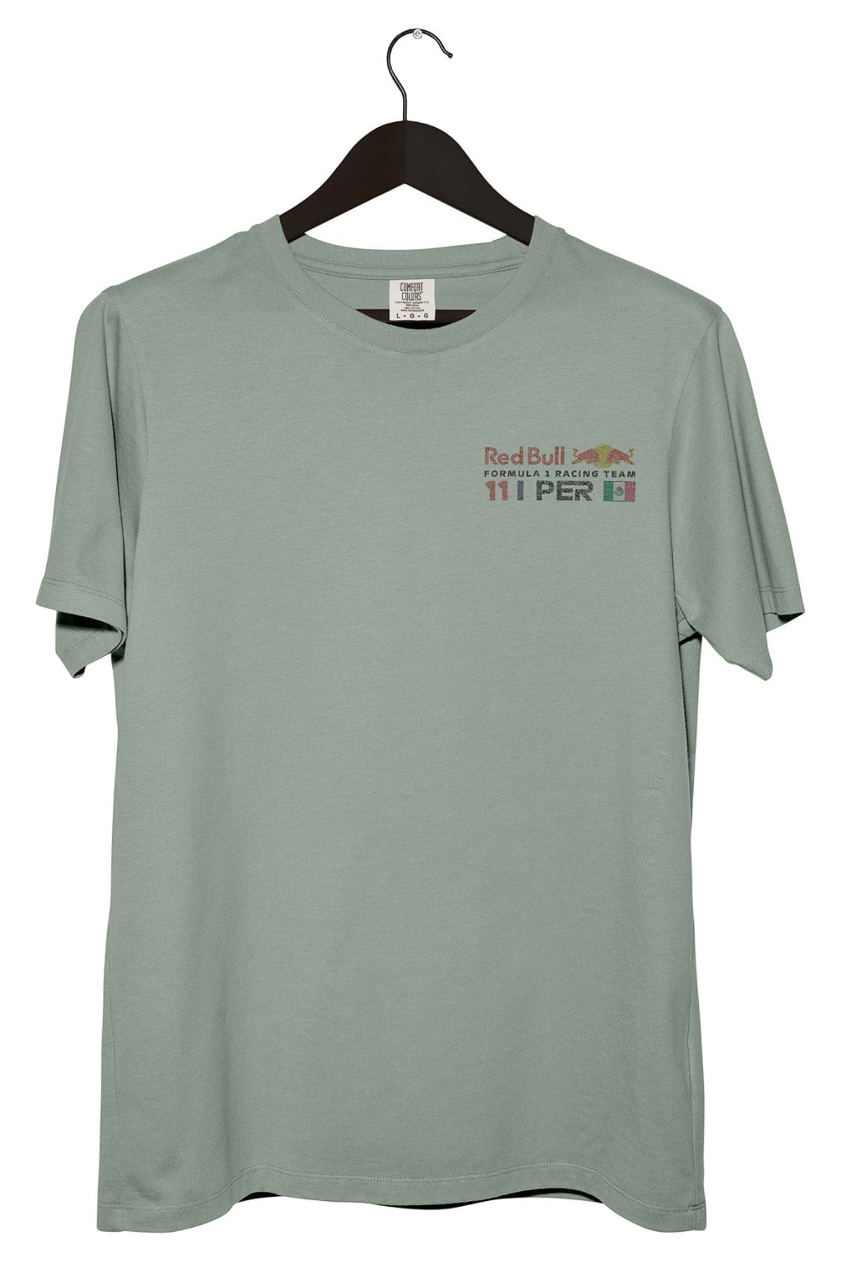 Front of Utmost Province's custom Checo Perez shirt in the color bay.