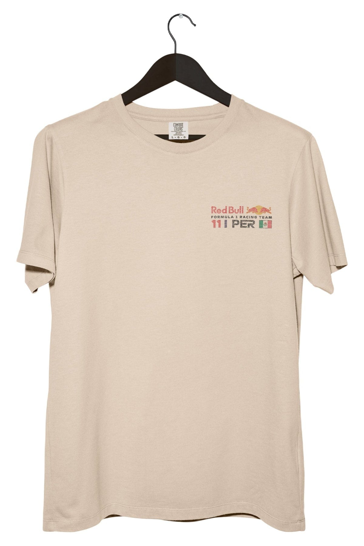 Front of a ivory colored Comfort Colors shirt, featuring a Red Bull Racing inspired logo designed by Utmost Province.