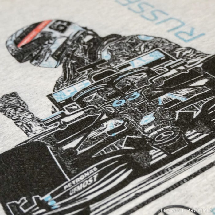 George Russell-inspired F1 graphic tee, handmade by Utmost Province.