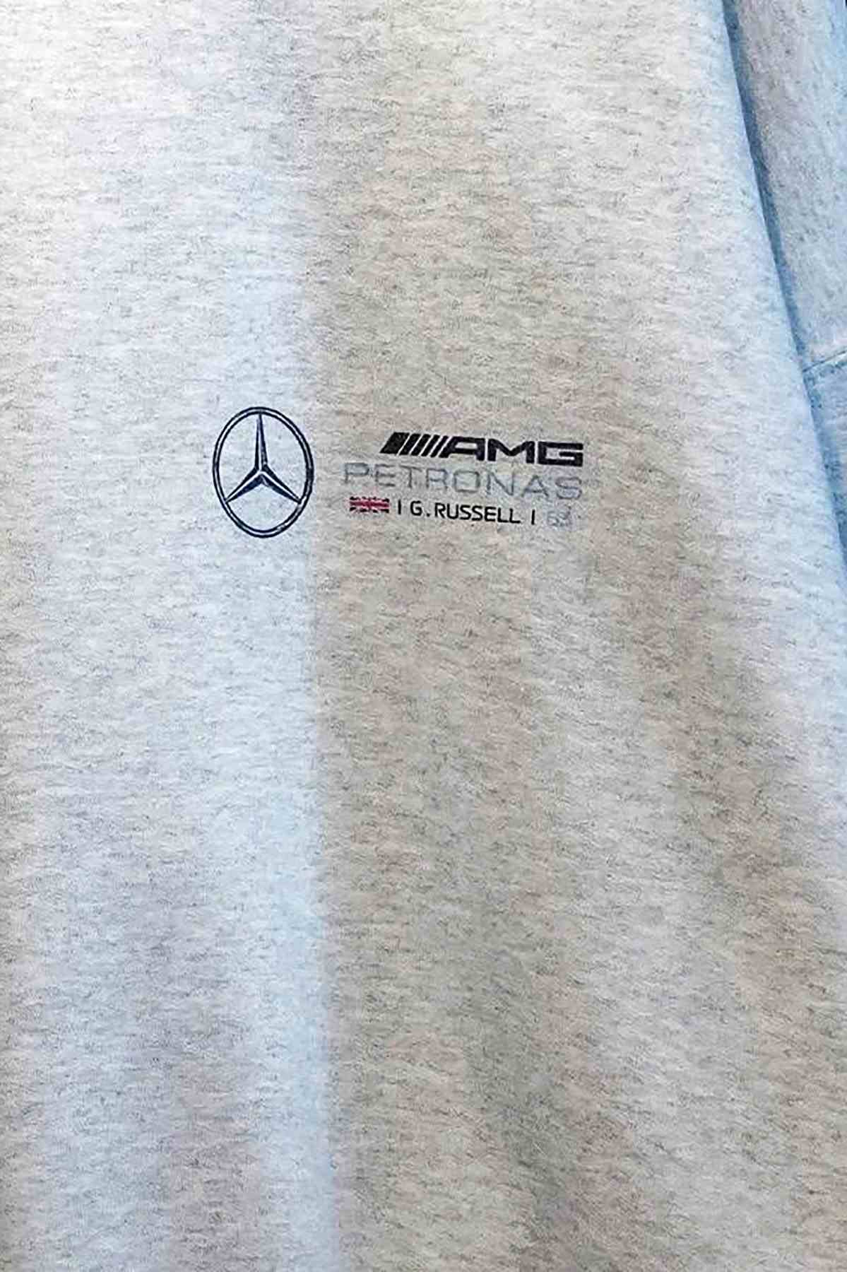 Utmost Province Mercedes F1 hoodie on a hanger, highlighting the graphic design on the front of the F1 hoodie.