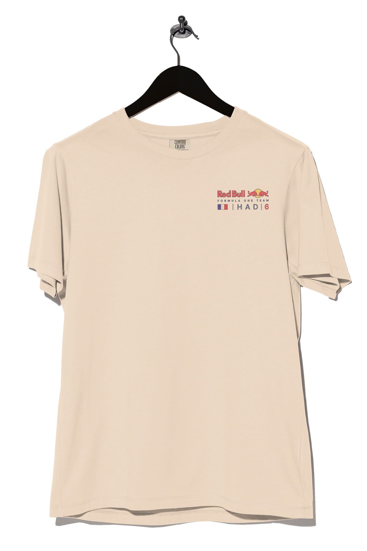 Front view of Utmost Province custom Red Bull Racing t shirt, on a ivory Comfort Colors tee.