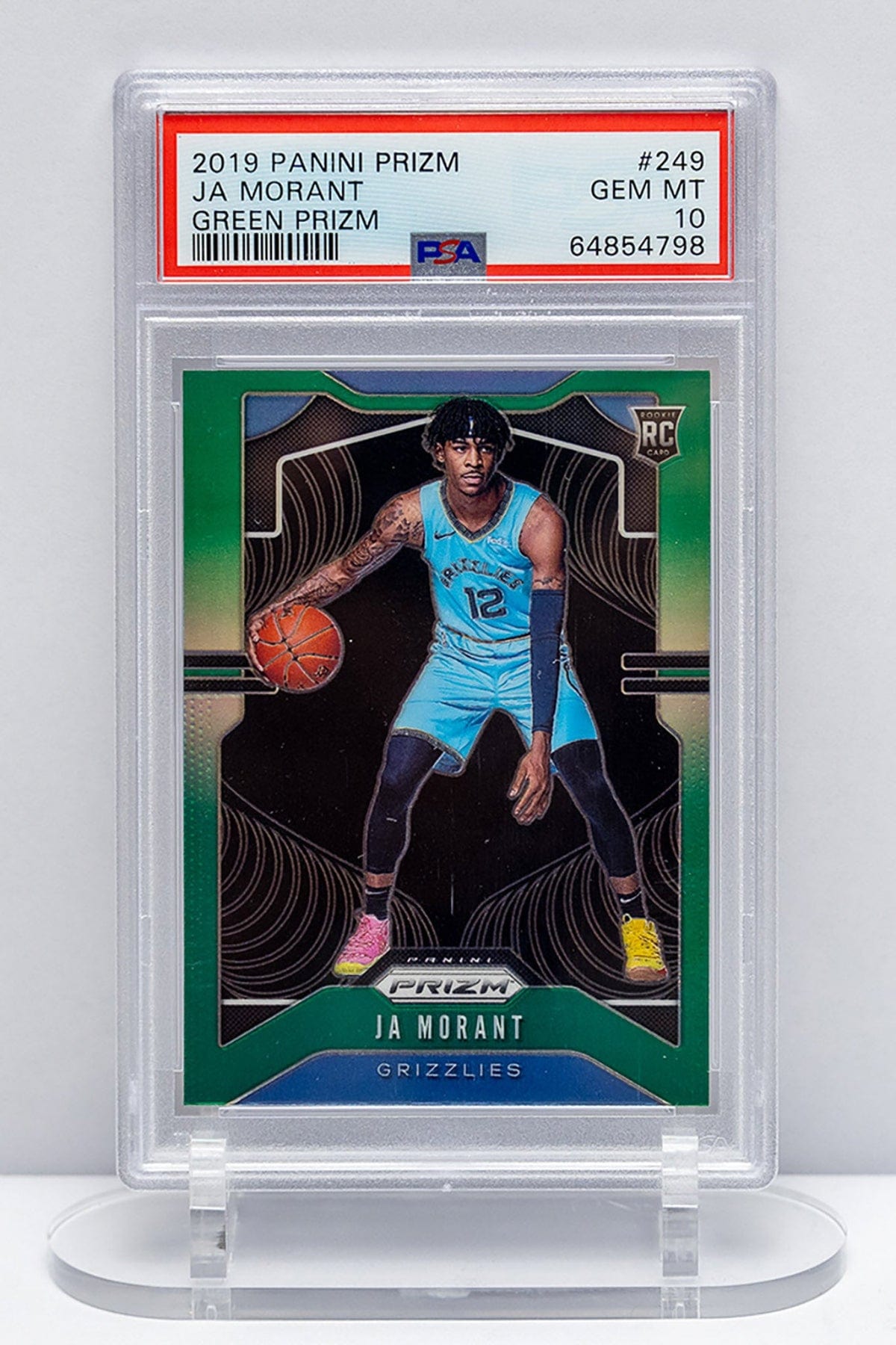 PSA 10 Ja Morant Prizm rookie card.