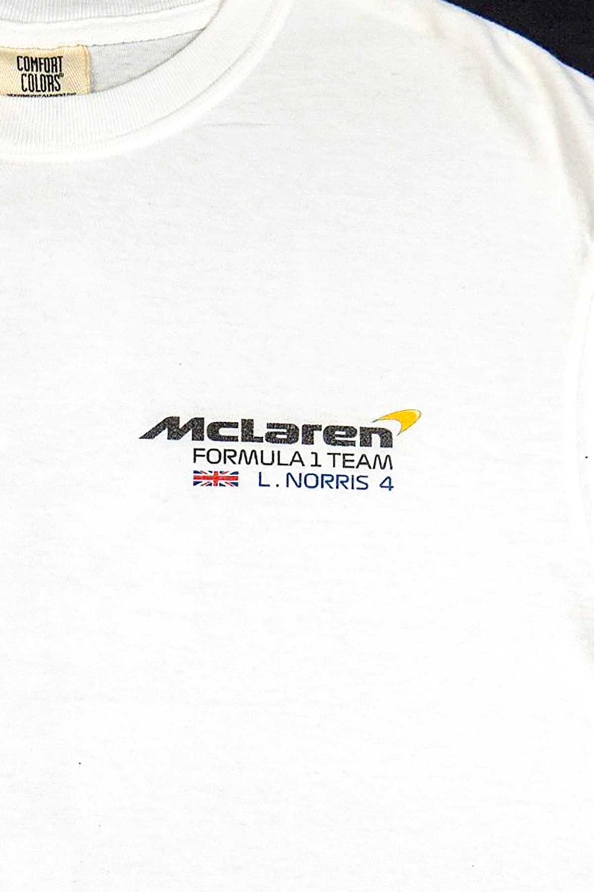 Utmost Province Mclaren F1 Shirt inspired by Lando Norris, highlighting the front graphic design on the F1 shirt for men and women.