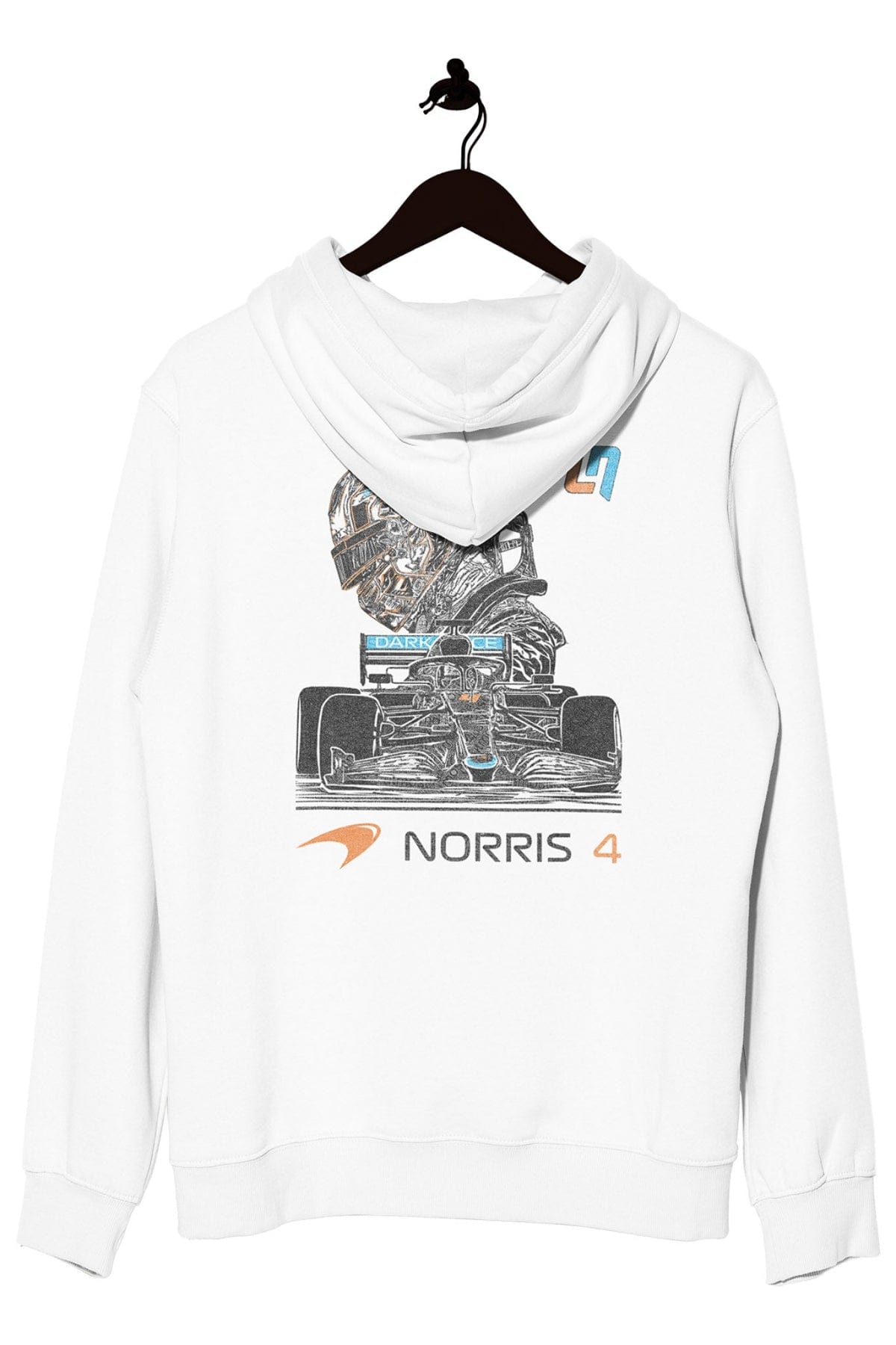 Back of a white Utmost Province's custom Mclaren F1 hoodie.