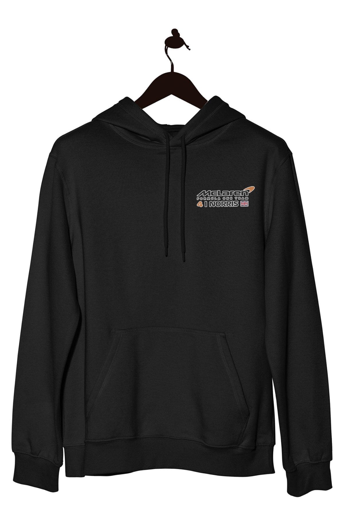 Front of a black Mclaren F1 hoodie.
