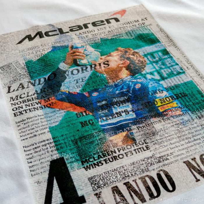 Lando Norris-inspired t-shirt, handmade by Utmost Province.