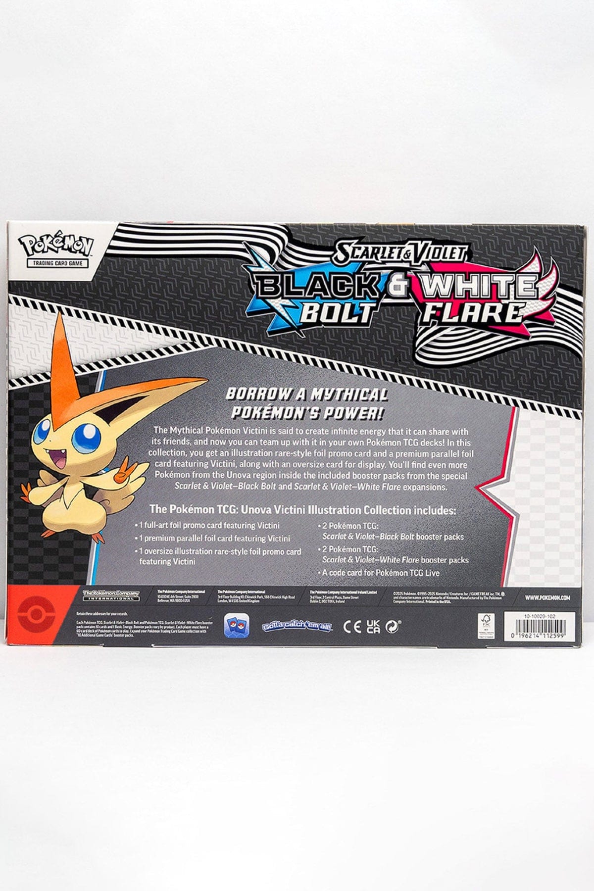 Back of a Black Bolt White Flare Victini Illustration Box.