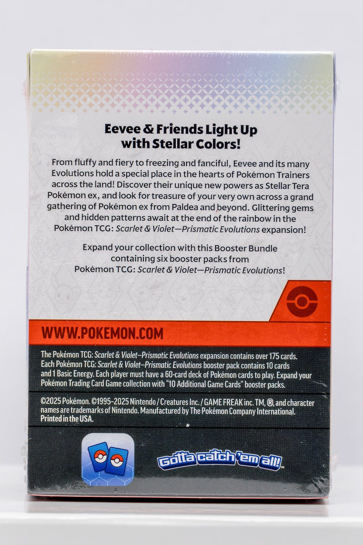 Back of a Pokemon TCG: Prismatic Evolutions booster bundle