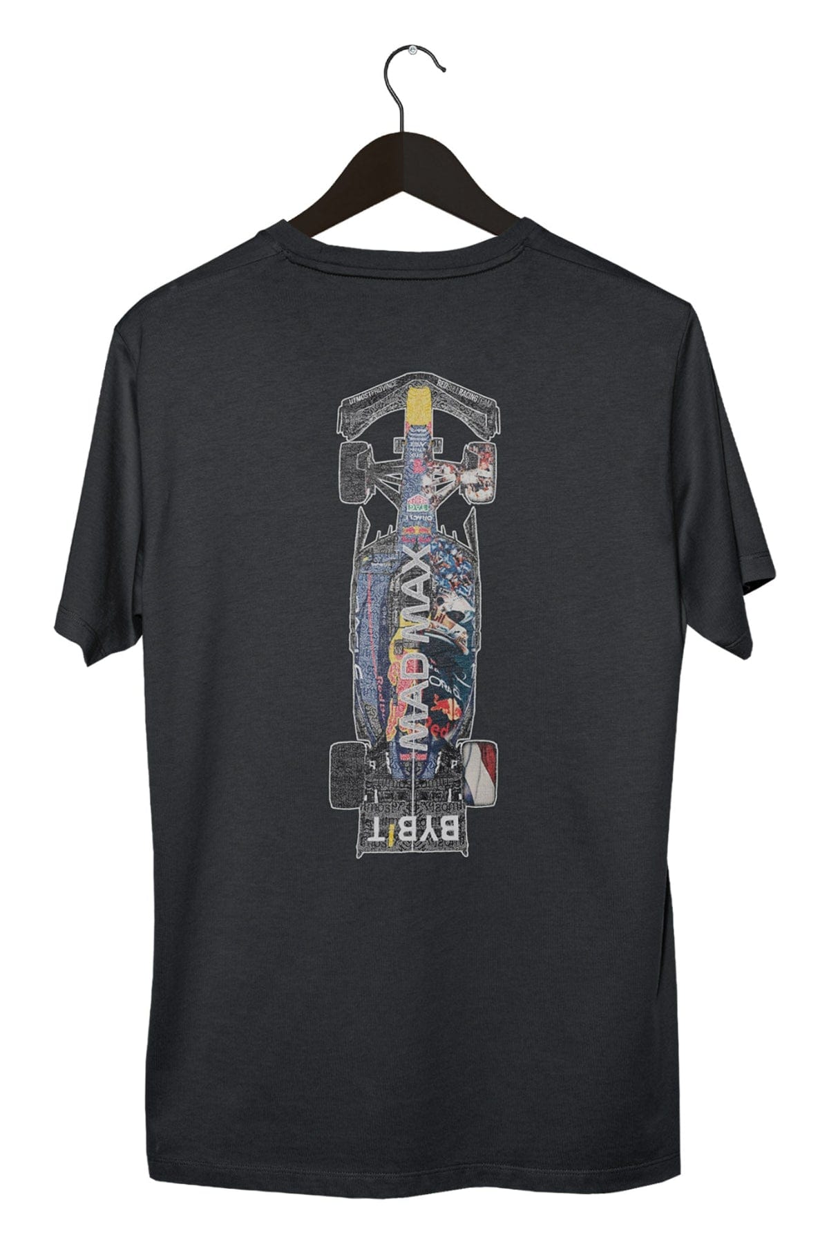 Back of a black custom Red Bull Racing shirt by Utmost Province.