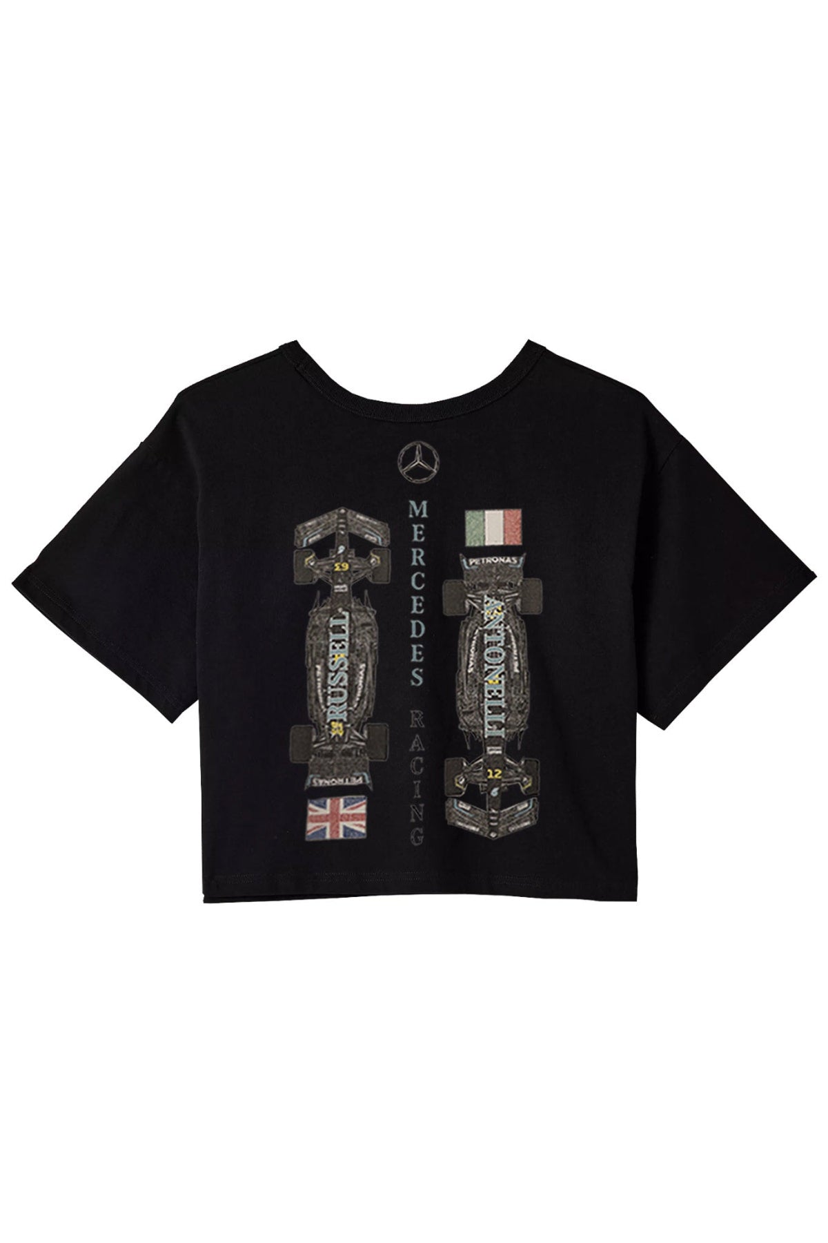 Black Silver Era Racing Crop Top by Utmost Province.
