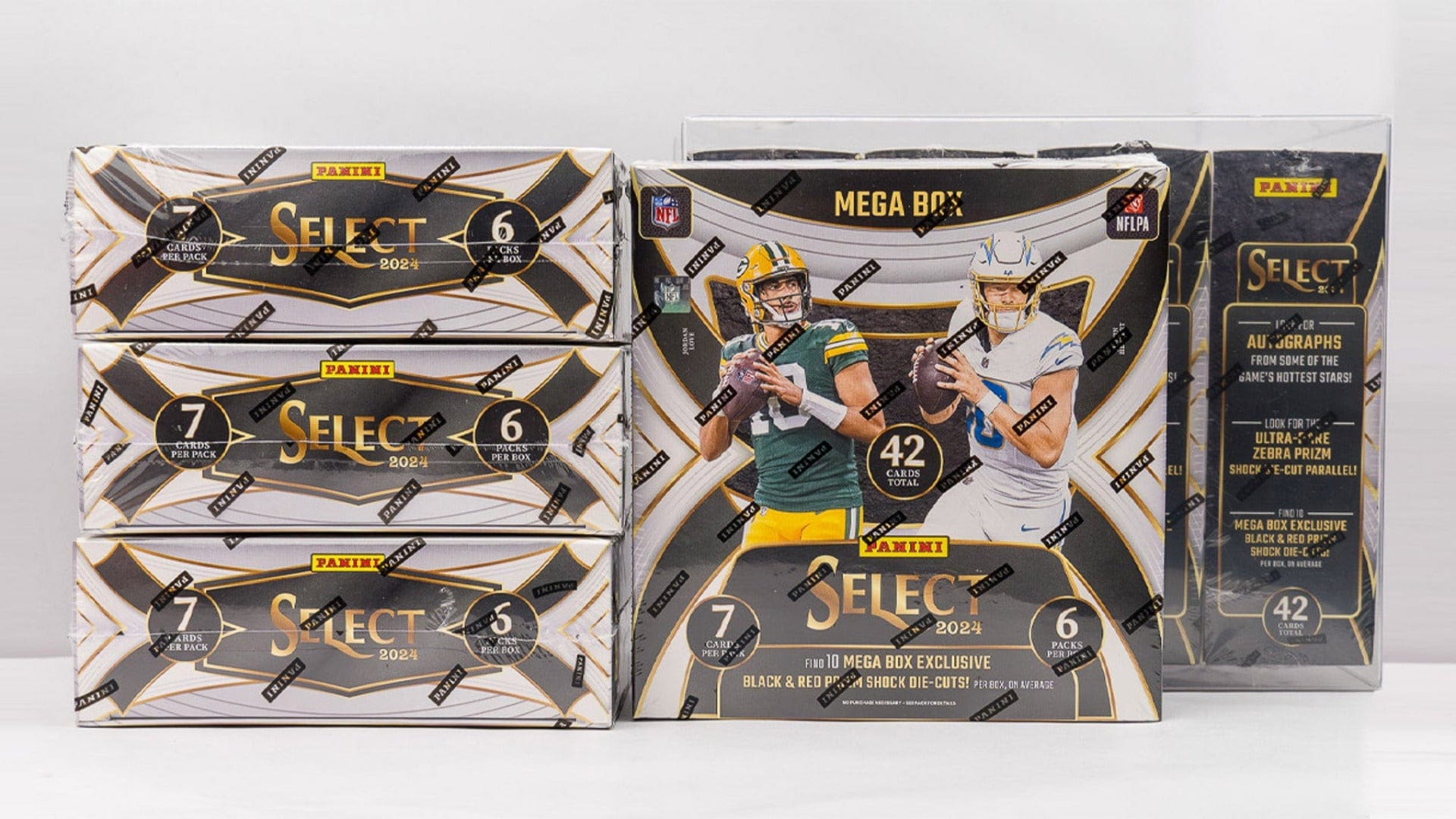 2024 Select Football Mega boxes stacked together with a white background.