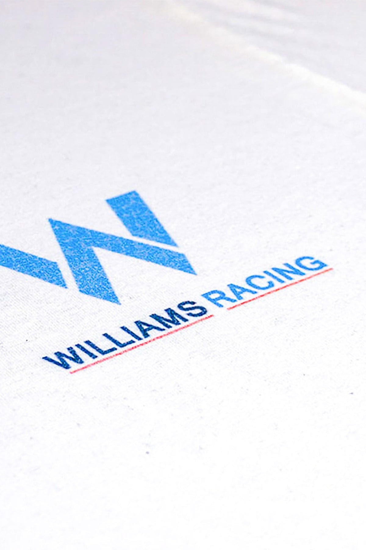 Close up of the front of Utmost Province's custom Williams F1 team crop top.