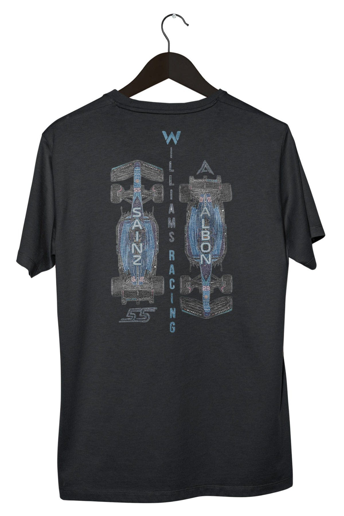 Back of a black Comfort Colors shirt with a custom Williams Racing graphic design print.