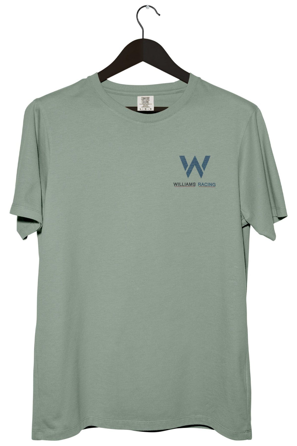 Front of a bay colored Comfort Colors shirt, highlighting the graphic design on the front.