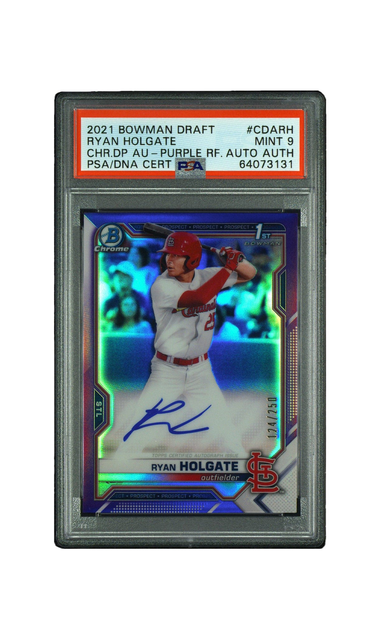 2021 Bowman Draft #CDARH Ryan Holgate Chrome Draft Auto - Purple Refractor #/250 - PSA 9