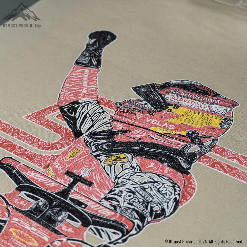 F1 hoodie inspired by Carlos Sainz laid flat on a table, highlighting the back design of the Formula 1 inspired hoodie.
