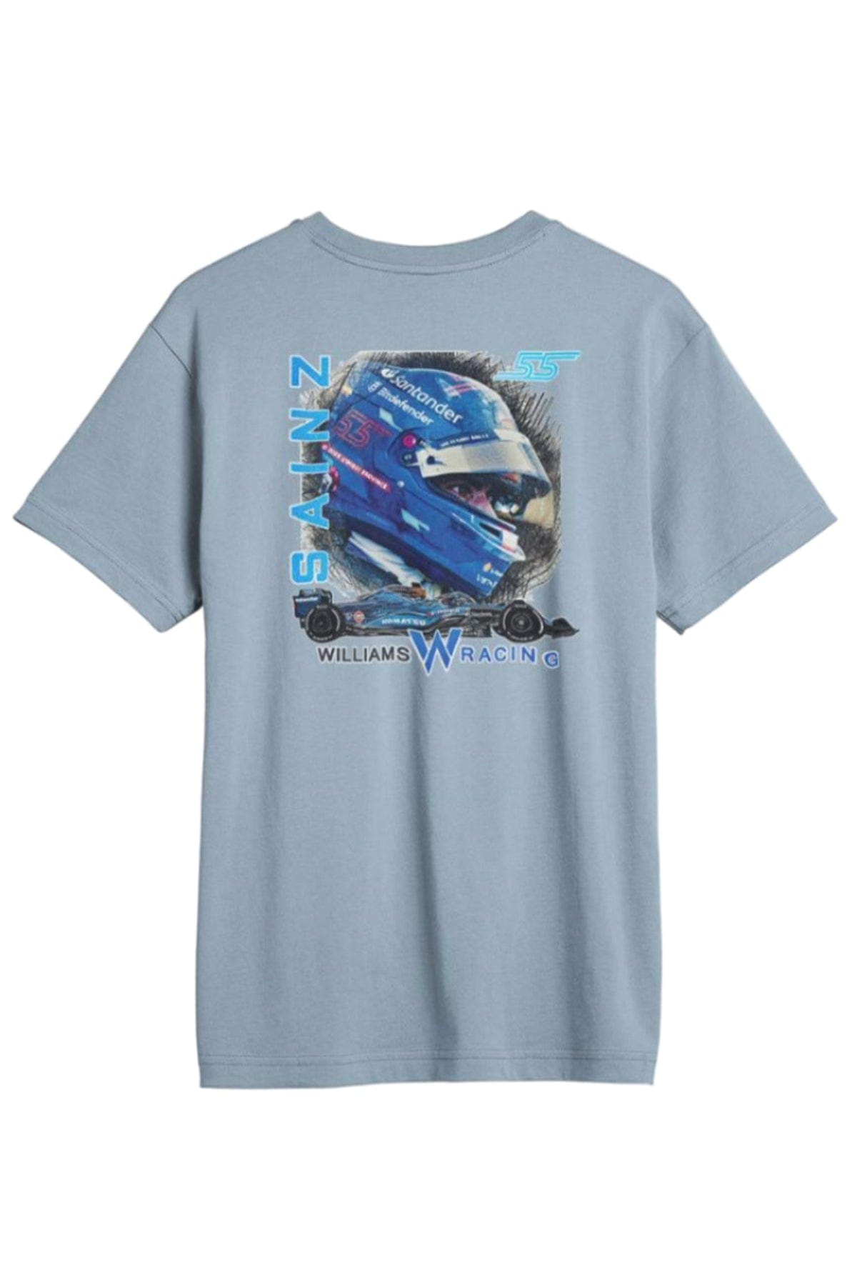 Carlos Sainz graphic tee in cloudy blue, handmade Williams Racing shirt on 100% Supima Cotton.