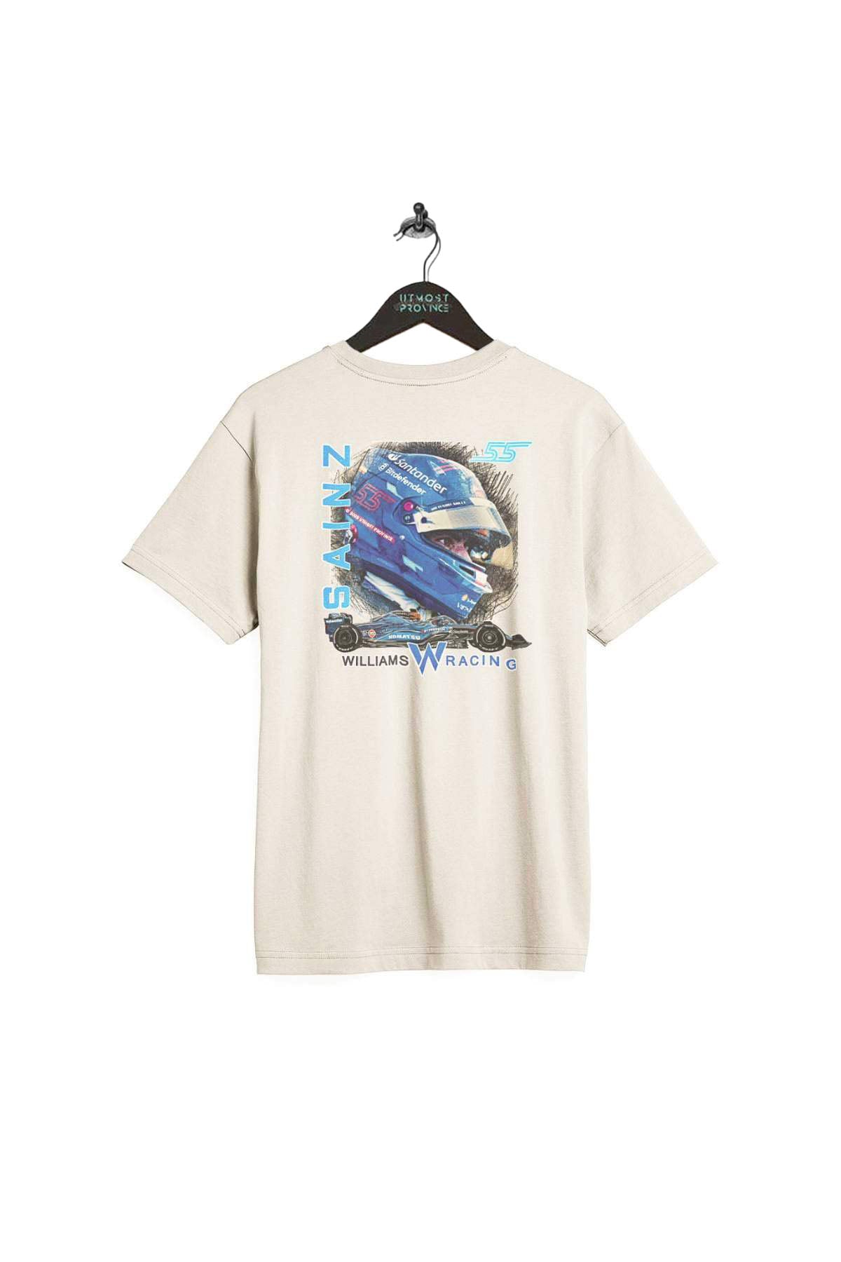 Carlos Sainz Williams Racing T Shirt Natural. 100% Supima cotton t shirt on a hanger.