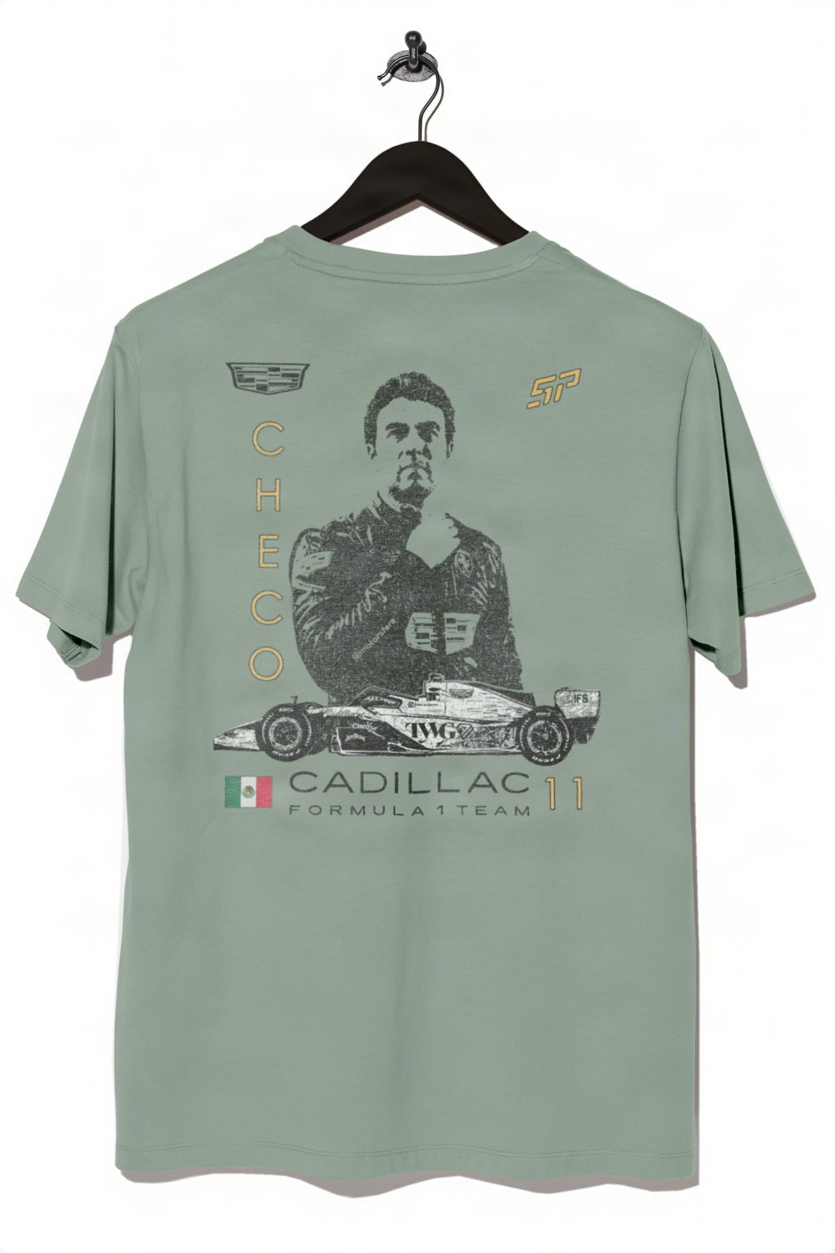 Bay Cadillac F1 shirt by Utmost Province, featuring a custom Checo Perez-inspired design on a cotton tee.