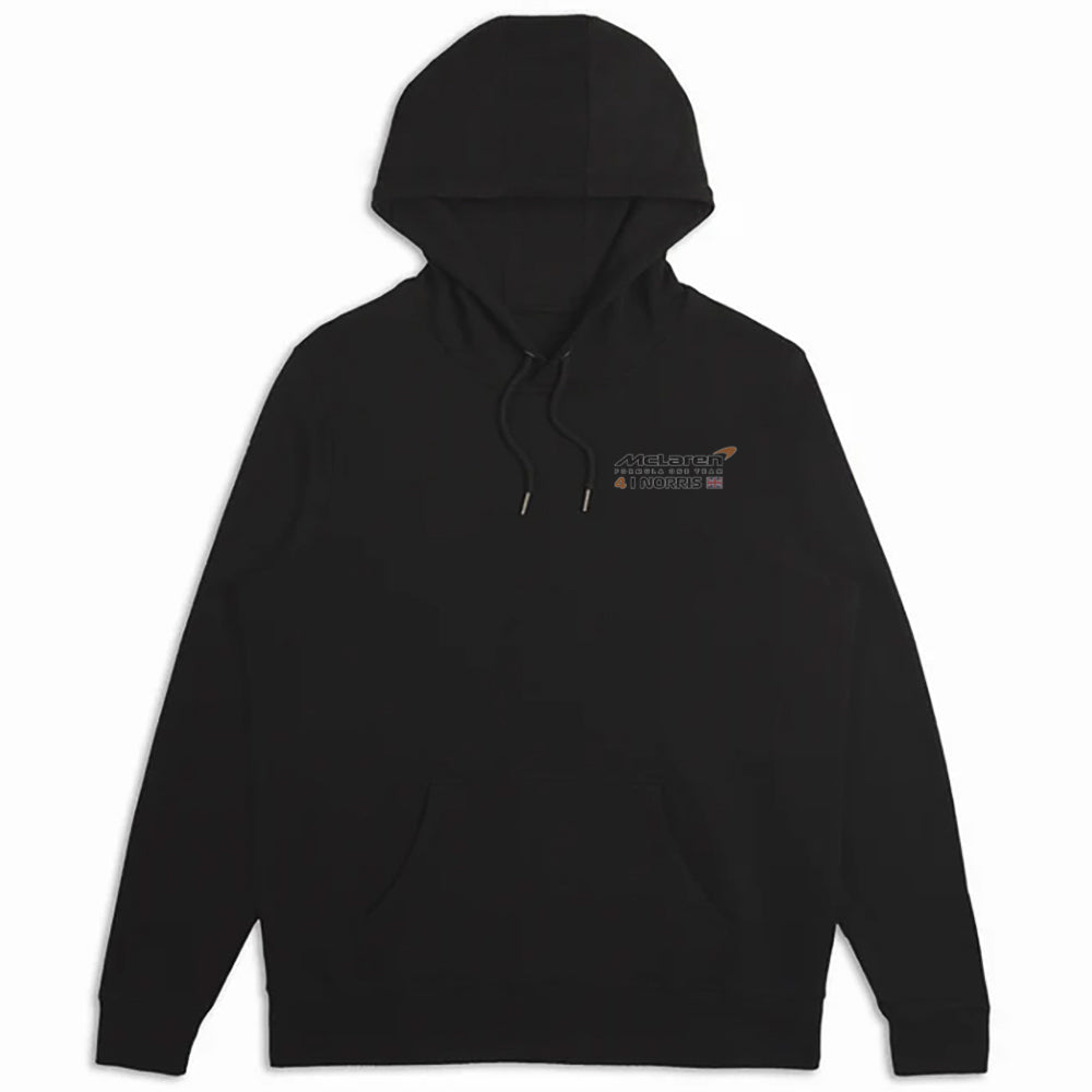 Front of a custom Mclaren hoodie. Black graphic hoodie.