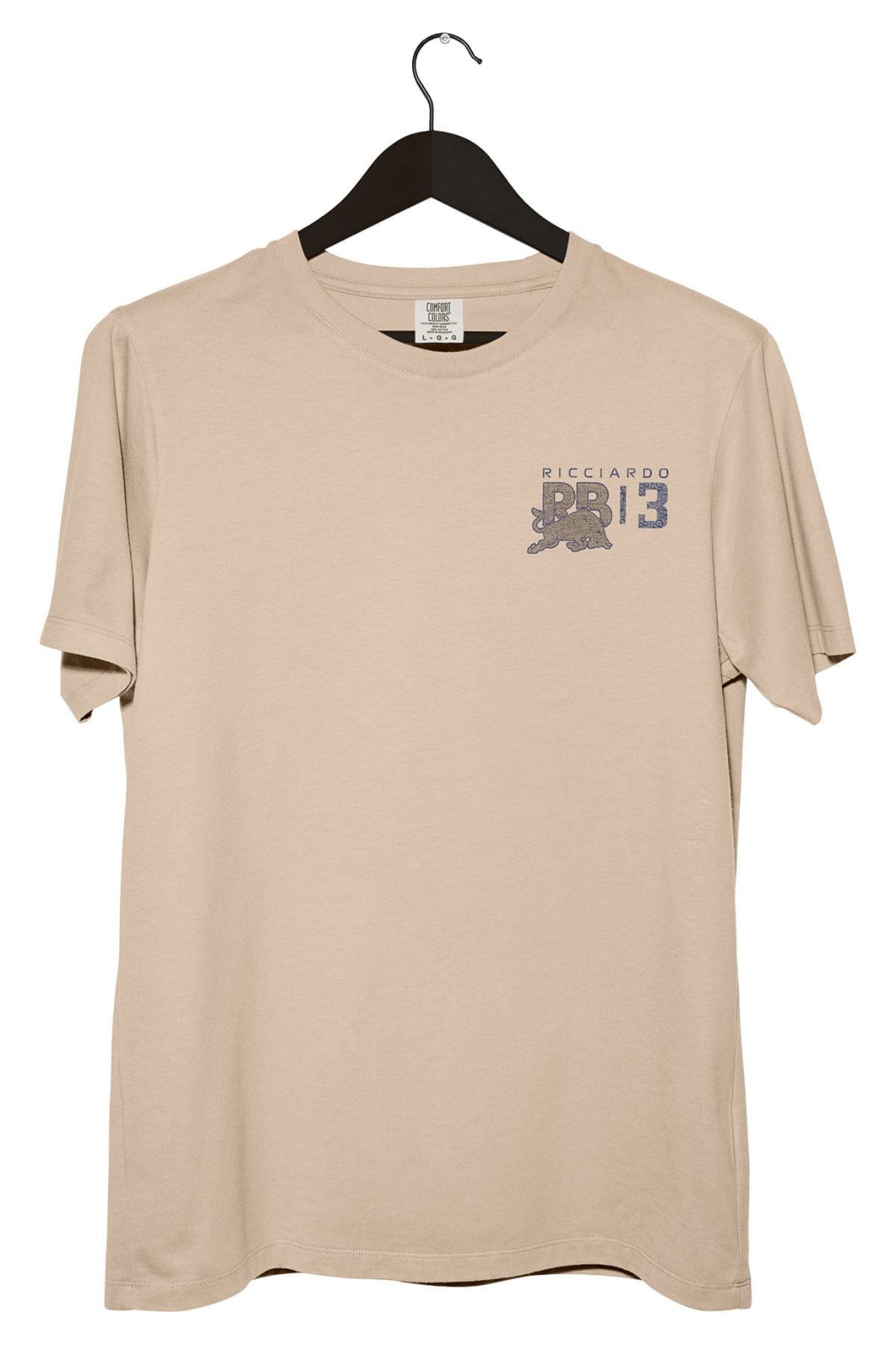 Front of a Ivory Comfort Colors shirt with Utmost Province custom Racing Bulls graphic design on the front.