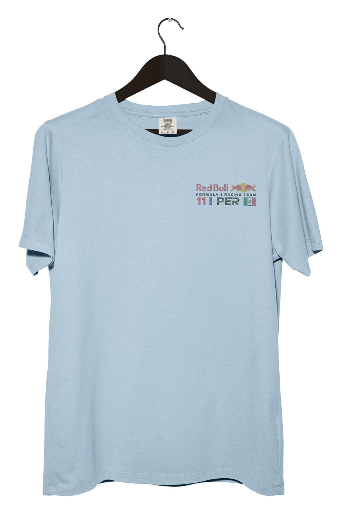 Front of a white Comfort Colors shirt with Utmost Province's custom Checo Perez  inspired graphic design on the front.