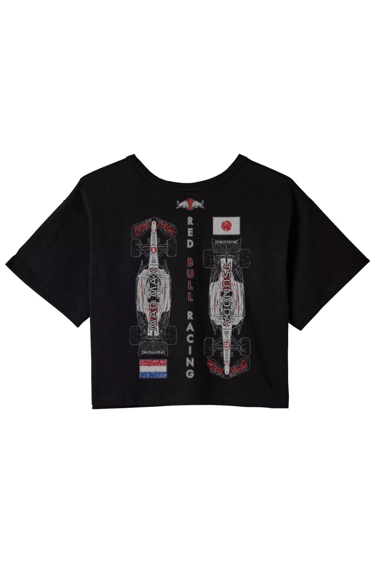 Black crop shirt with custom Red Bull Racing graphic design on the back.