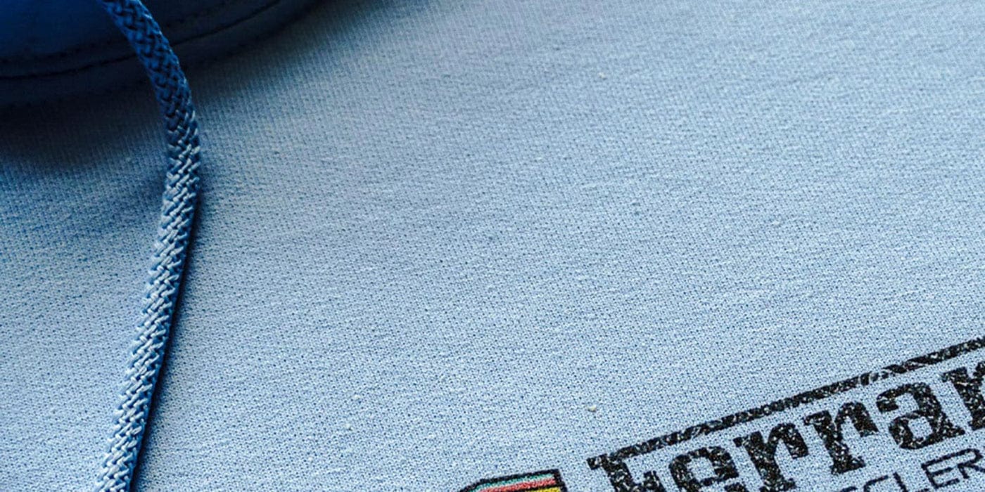 Close up of Utmost Province fleece hoodie.