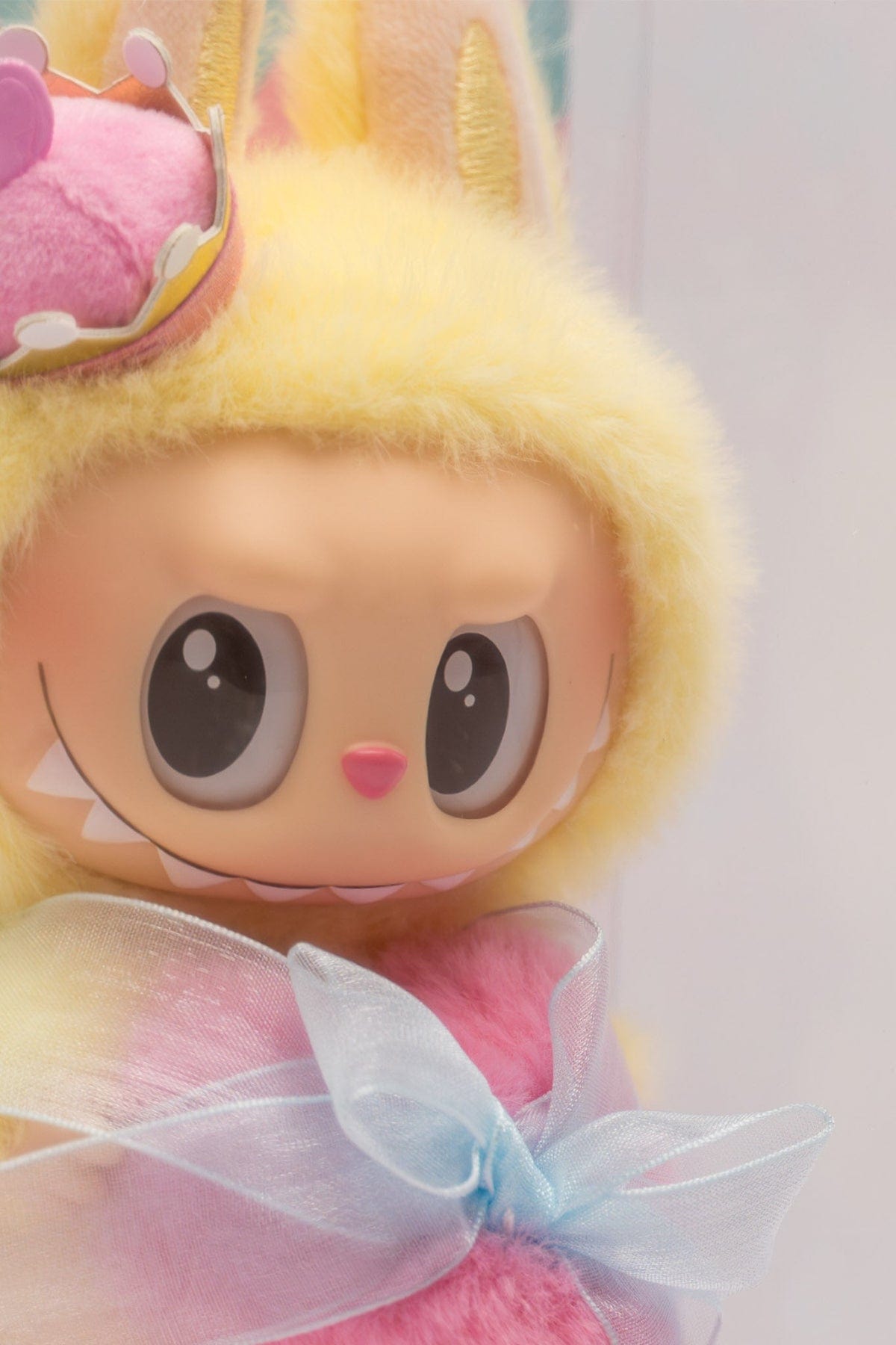 Close up of a Labubu Let's Checkmate Queen, hanging plush doll.