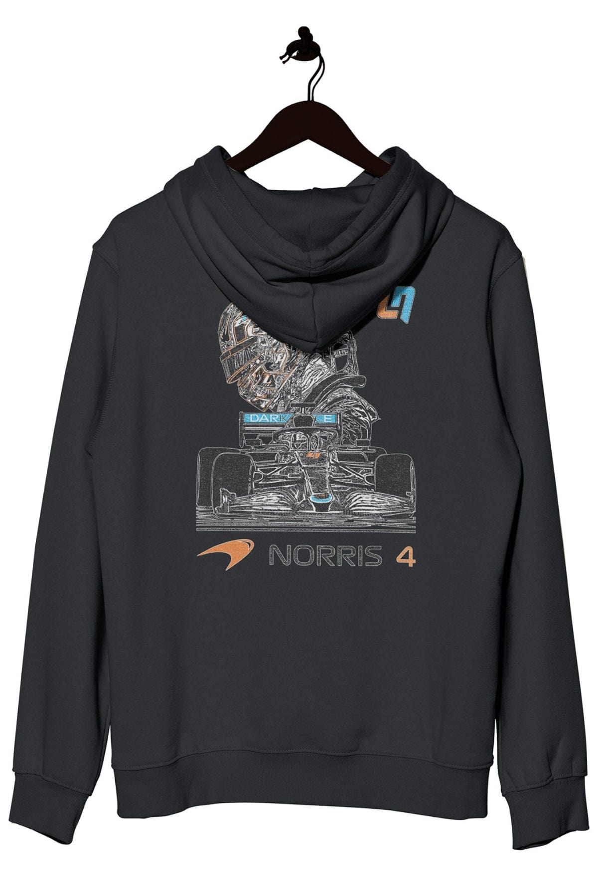 Back of a black custom Mclaren F1 hoodie, designed by Utmost Province.