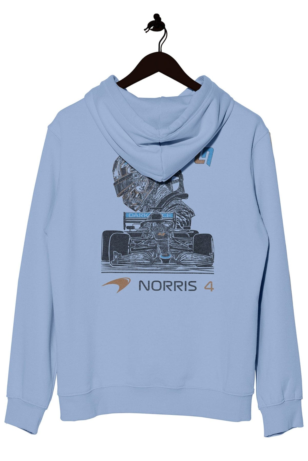 Back of a light blue Lando Norris hoodie, designed by Utmost Province.