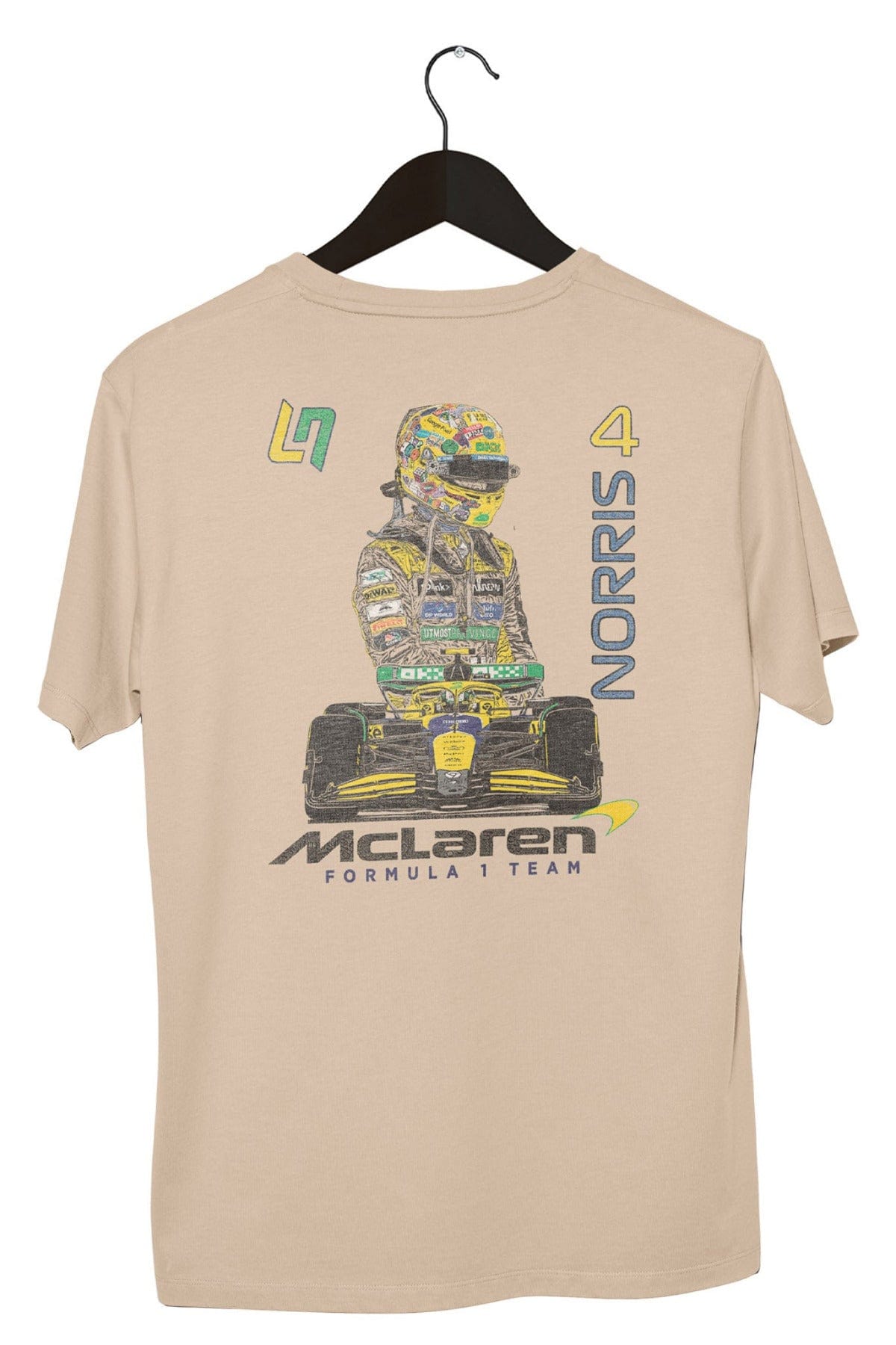 Back of a Ivory Comfort Colors shirt with a custom Lando Norris inspired graphic design by Utmost Province.