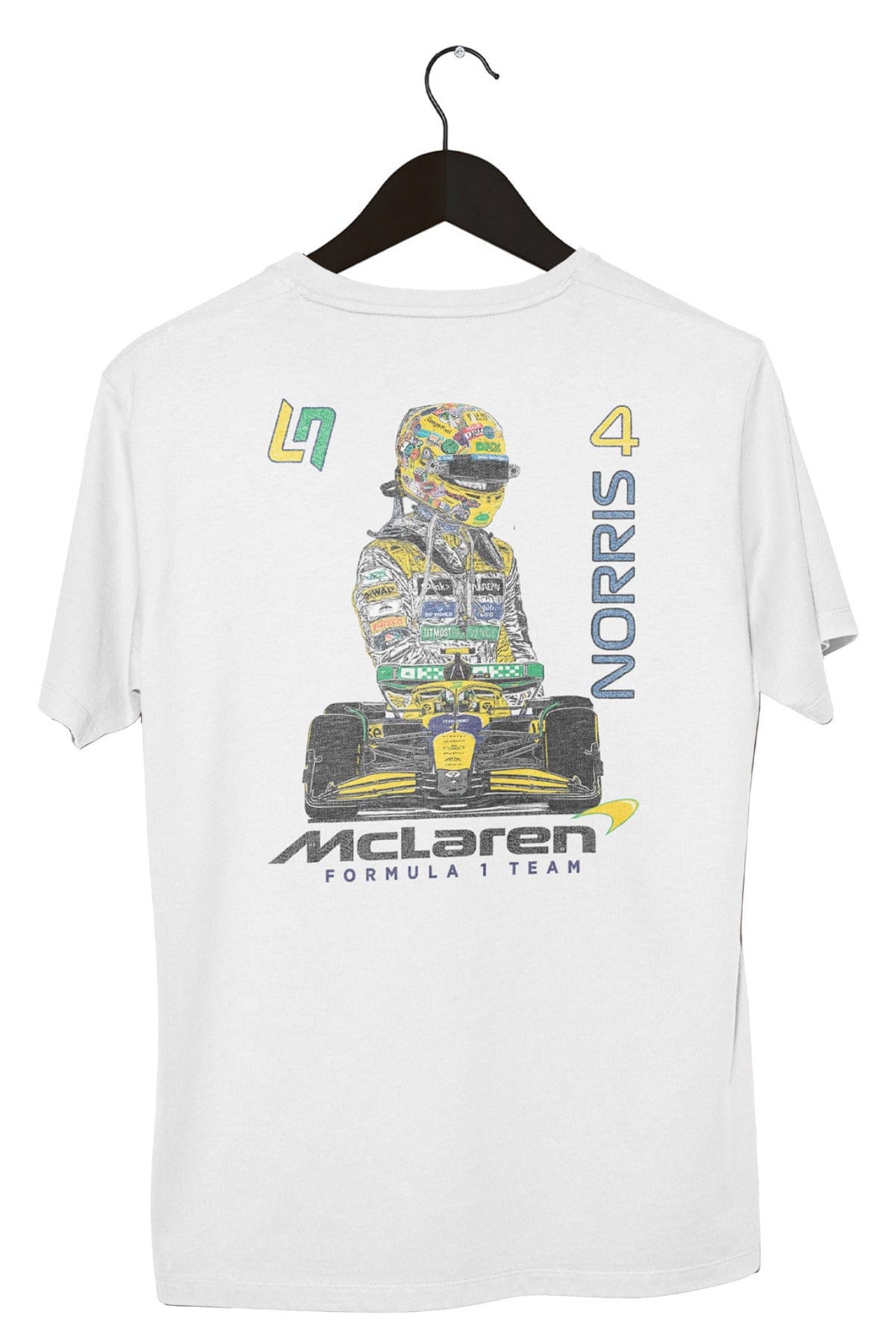 Back of a white custom Mclaren shirt inspired by Lando Norris.