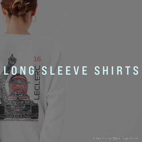 Long sleece graphic tee collection icon for Utmost Province's long sleeve t-shirts collection, presented by a Formula 1 fan wearing a custom long sleeve shirt, handmade by Utmost Province.