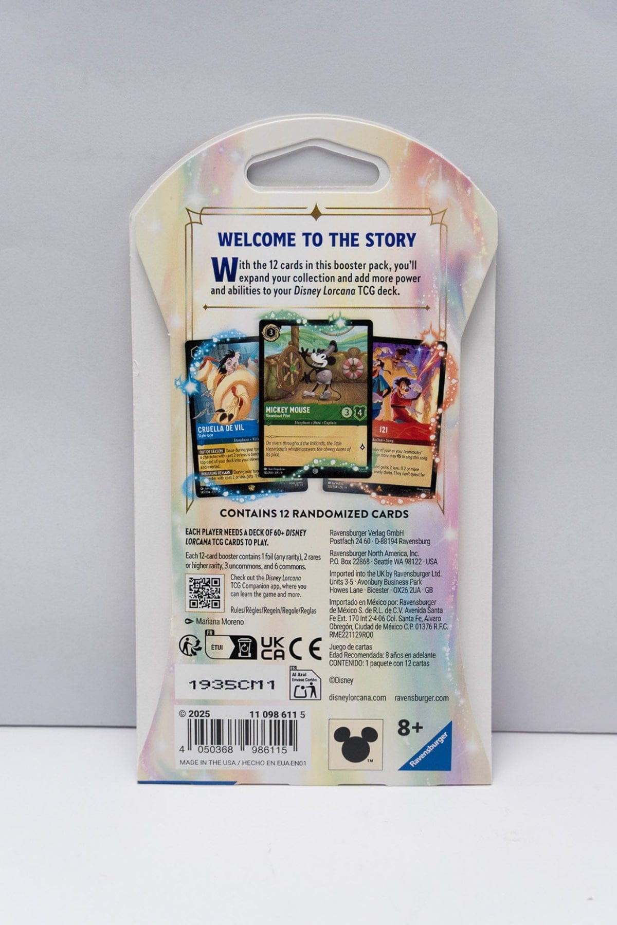 Back of a Disney's Fable Lorcana Booster Sleeve.