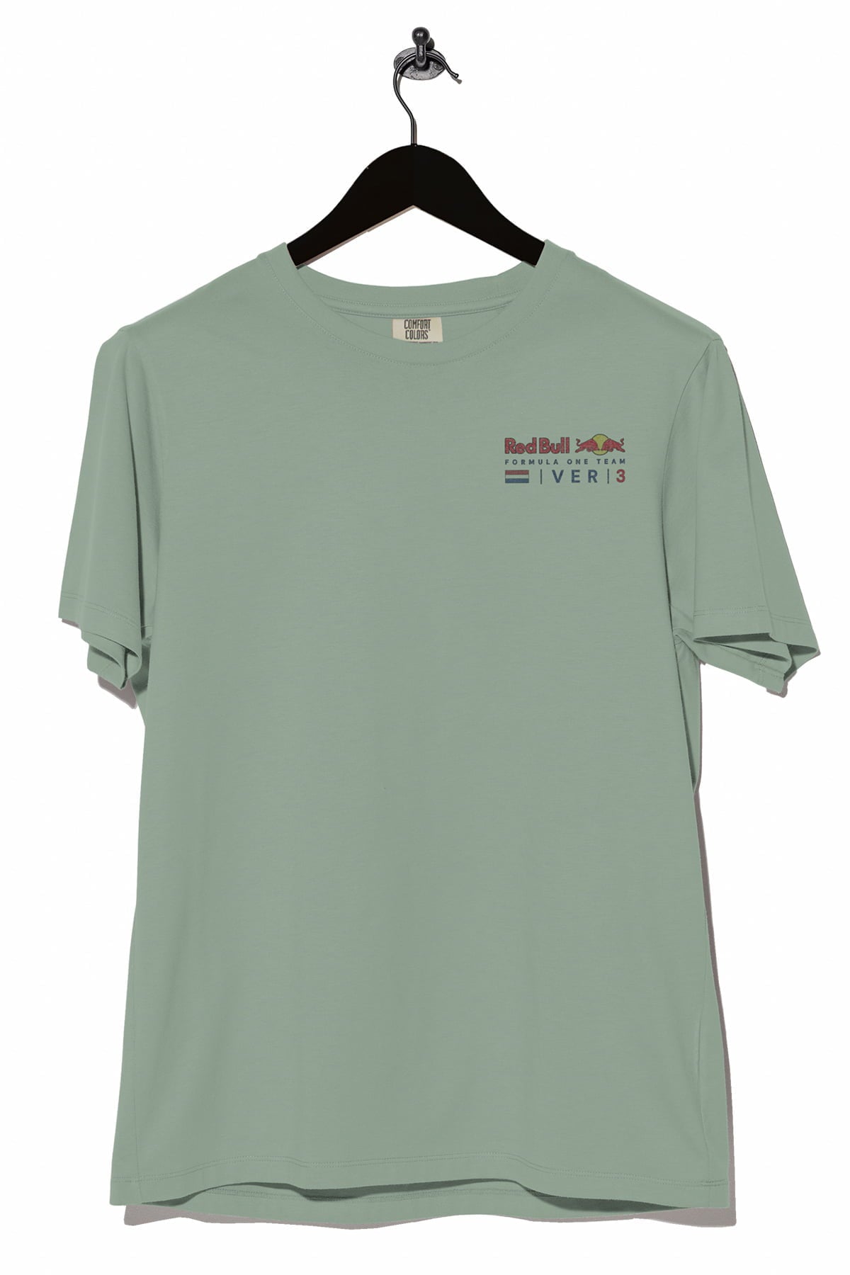 Front view of Utmost Province Red Bull Racing inspired t shirt, highlighting the design on the front of a bay Comfort Colors tee.