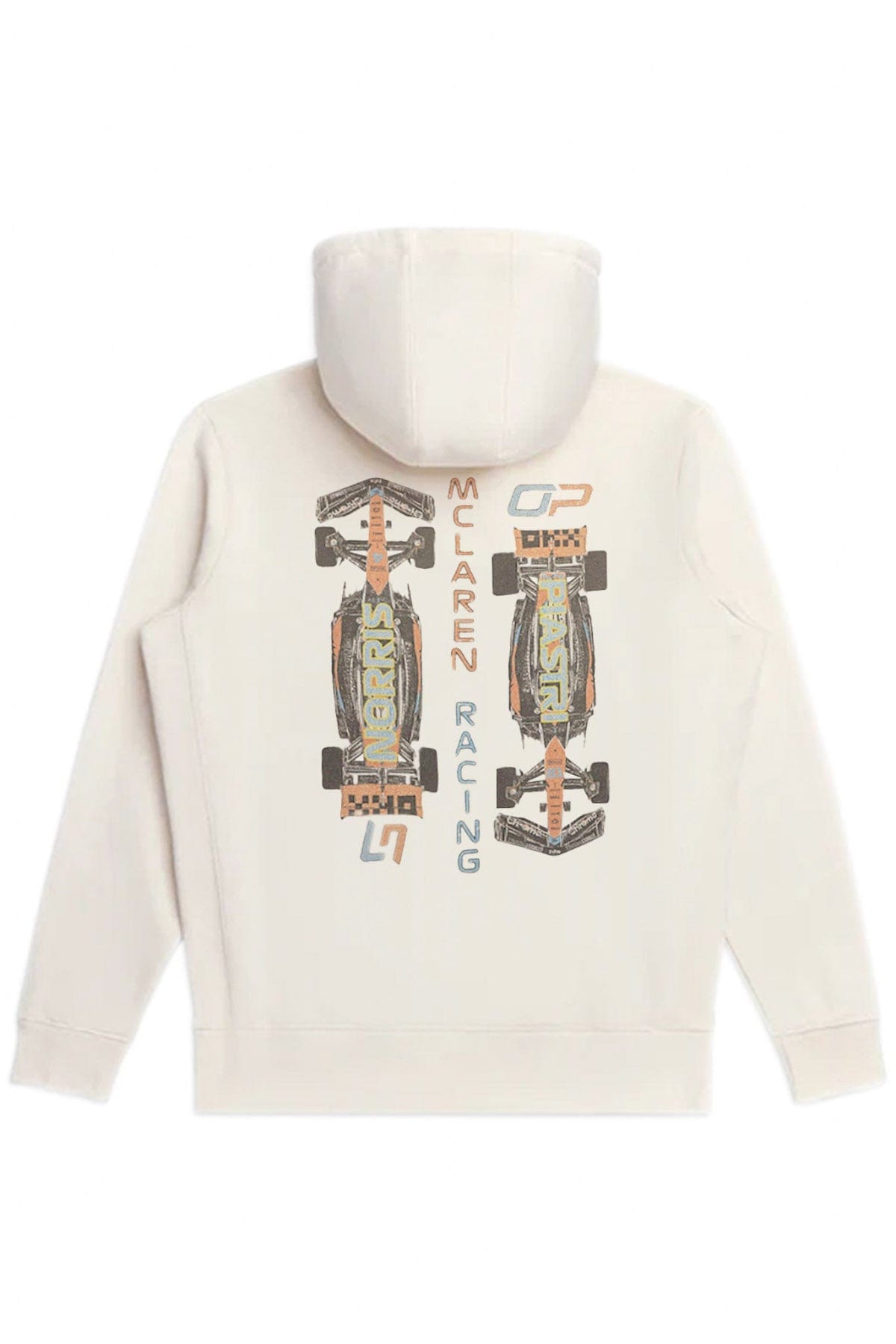 Back of a natural color organic cotton hoodie, showcasing the unique design by Utmost Province.