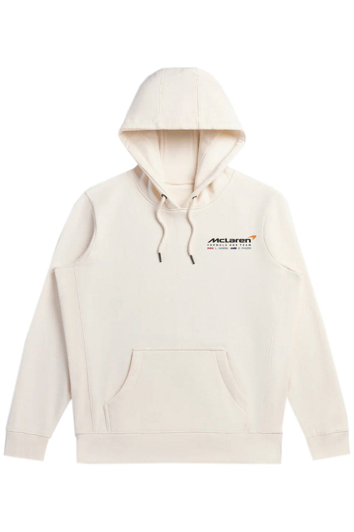 Front of a natural Mclaren F1 hoodie designed by Utmost Province.