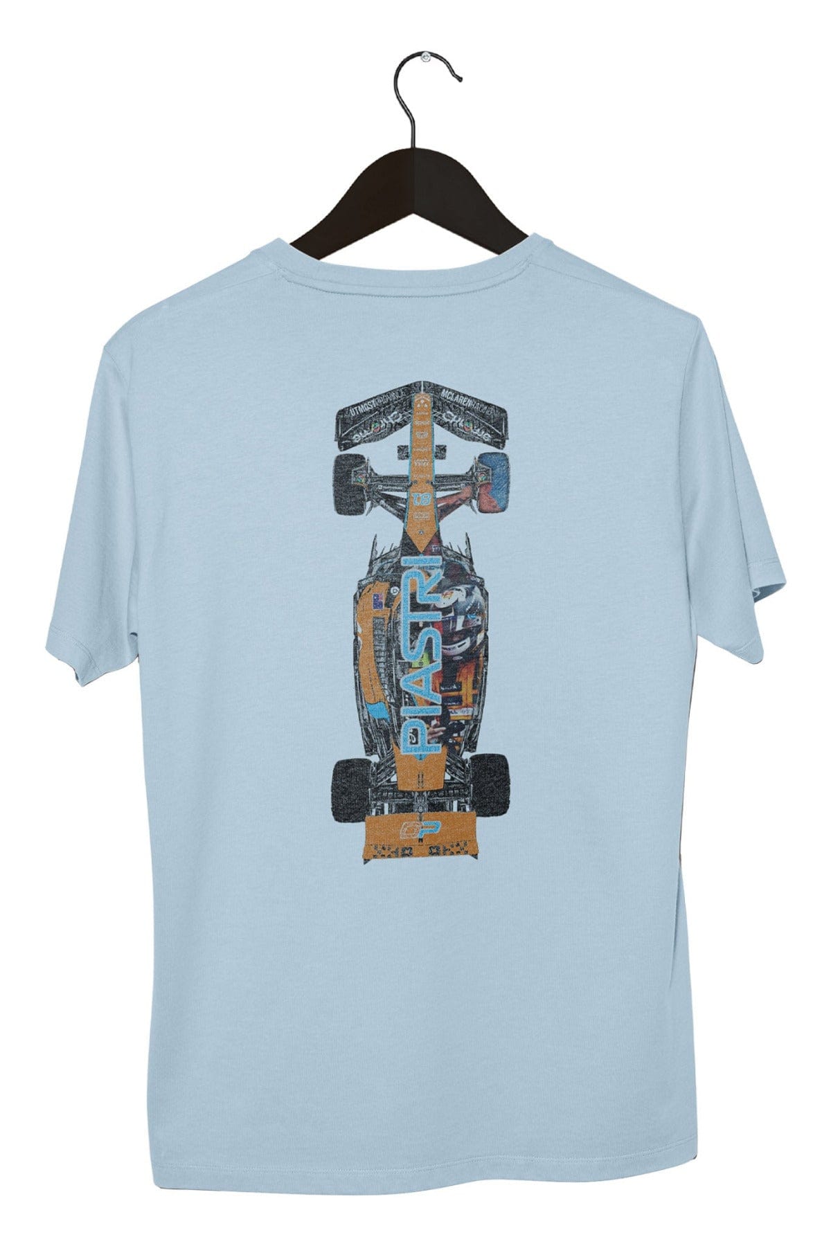 Back of a light blue Comfort Colors shirt, showcasing the unique design on the back by Utmost Province.