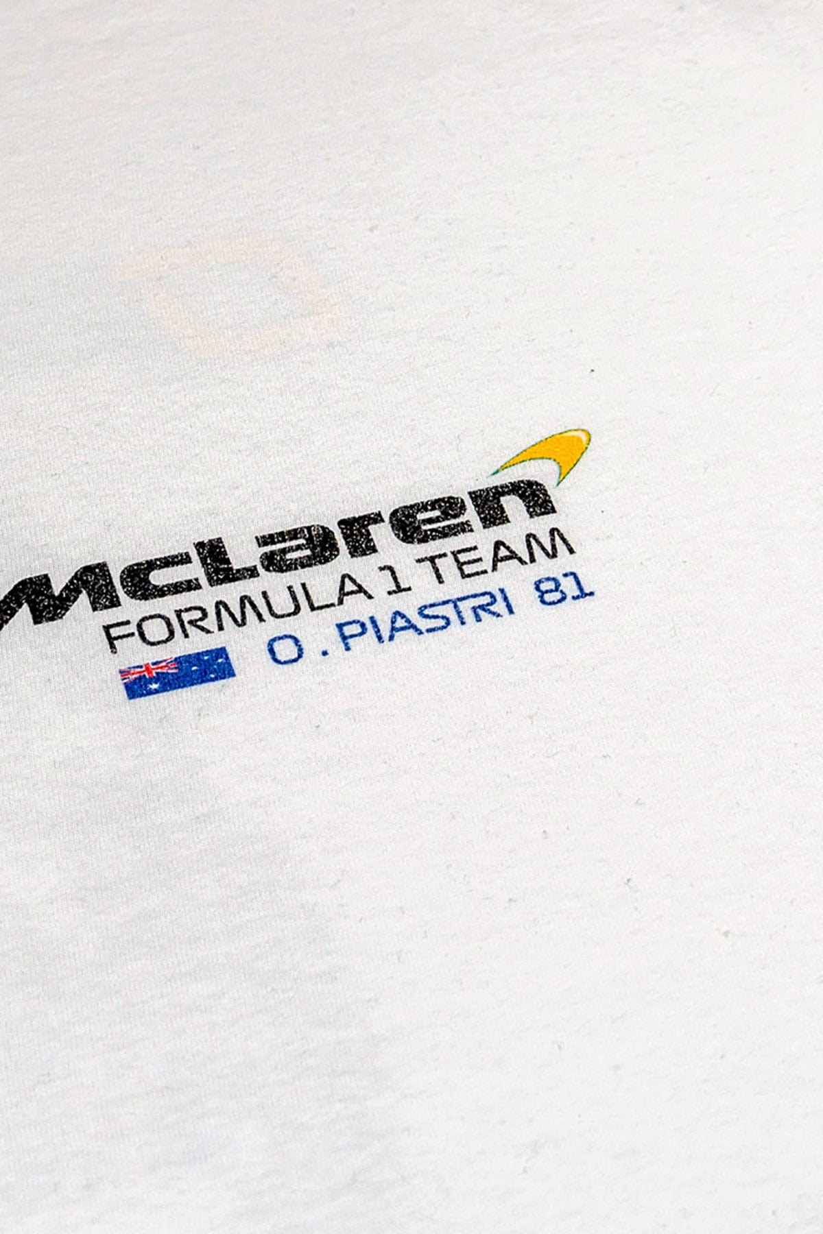 Close up of the front of a custom Mclaren hoodie.